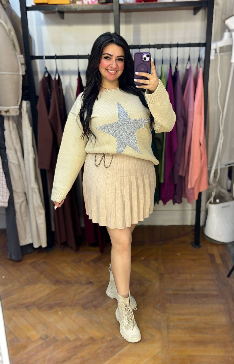 Oversized Sweater with Shimmering Silver Star