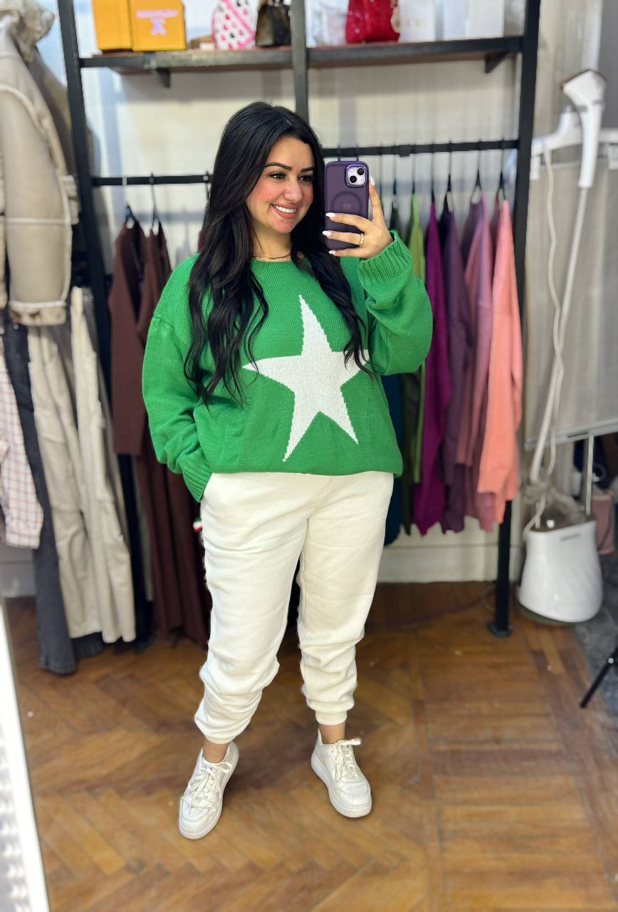 Oversized Sweater with Shimmering Silver Star