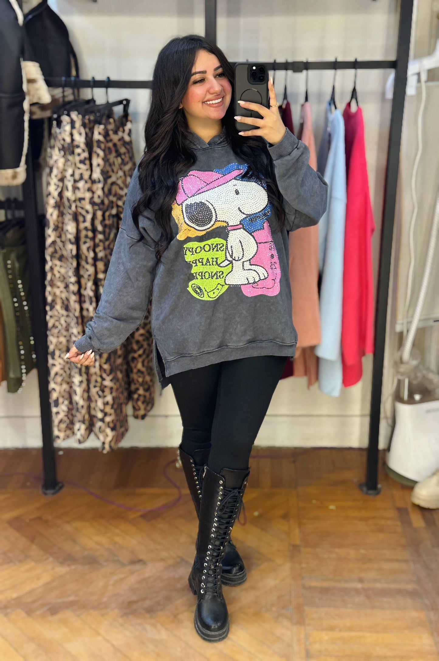 Oversized Snoopy Embroidered Sweatshirt