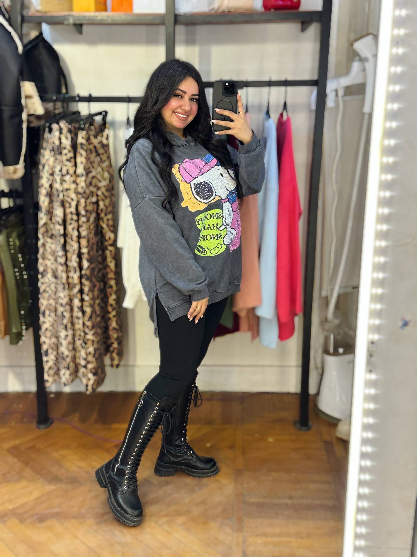 Oversized Snoopy Embroidered Sweatshirt