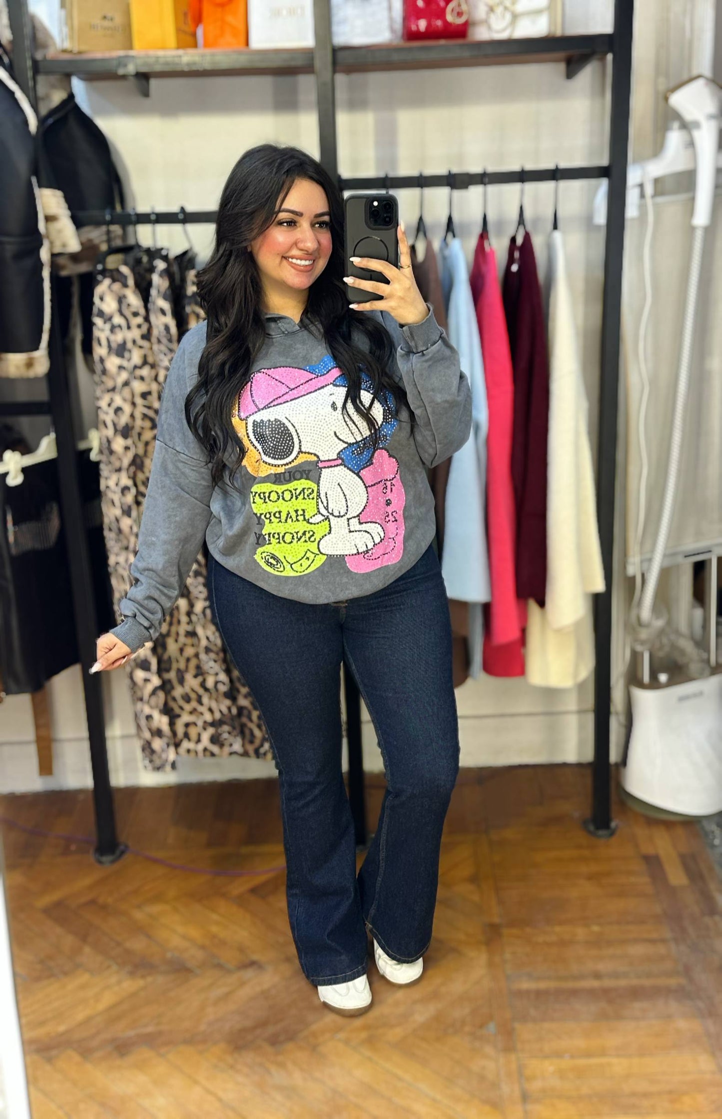 Oversized Snoopy Embroidered Sweatshirt