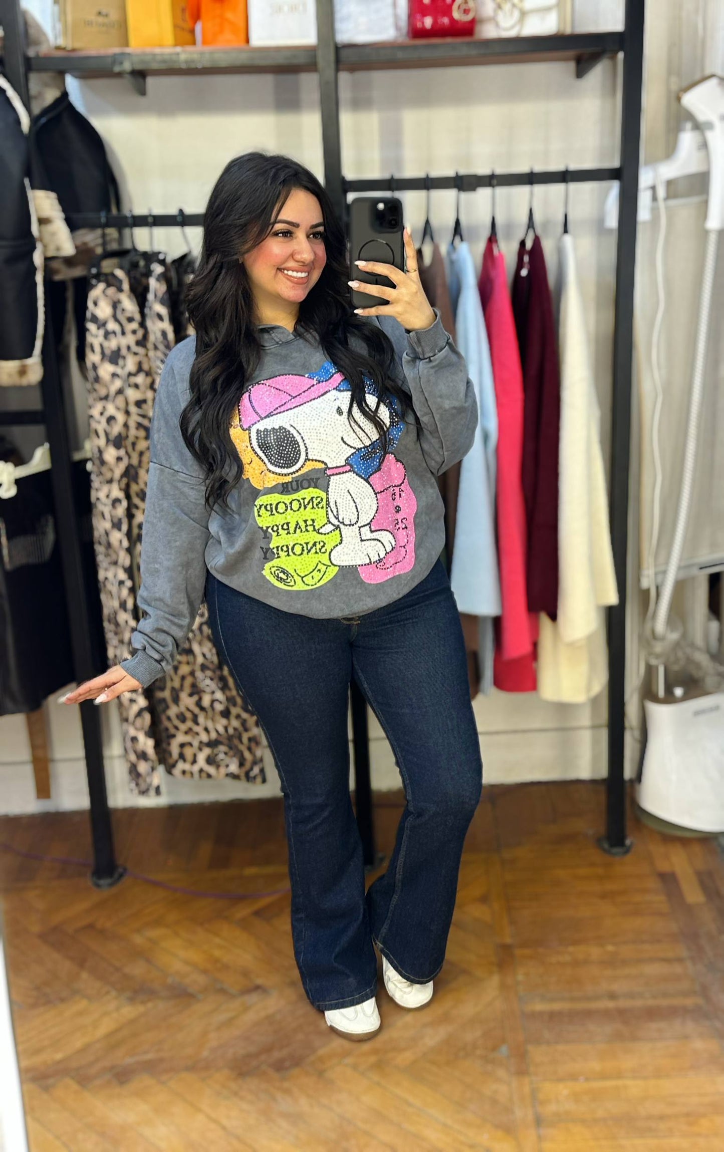 Oversized Snoopy Embroidered Sweatshirt