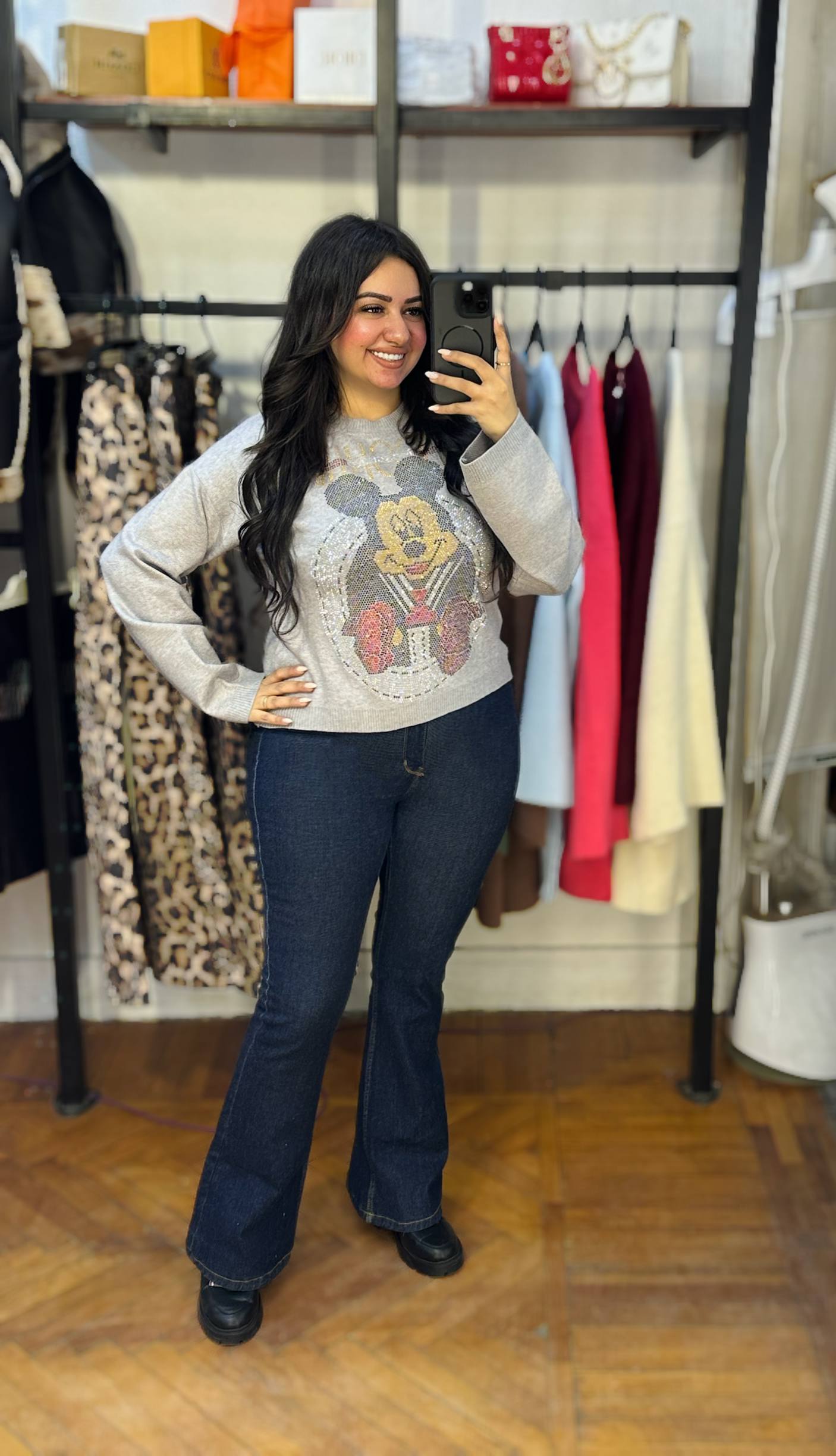 Rhinestone Mickey Mouse Knit Sweater