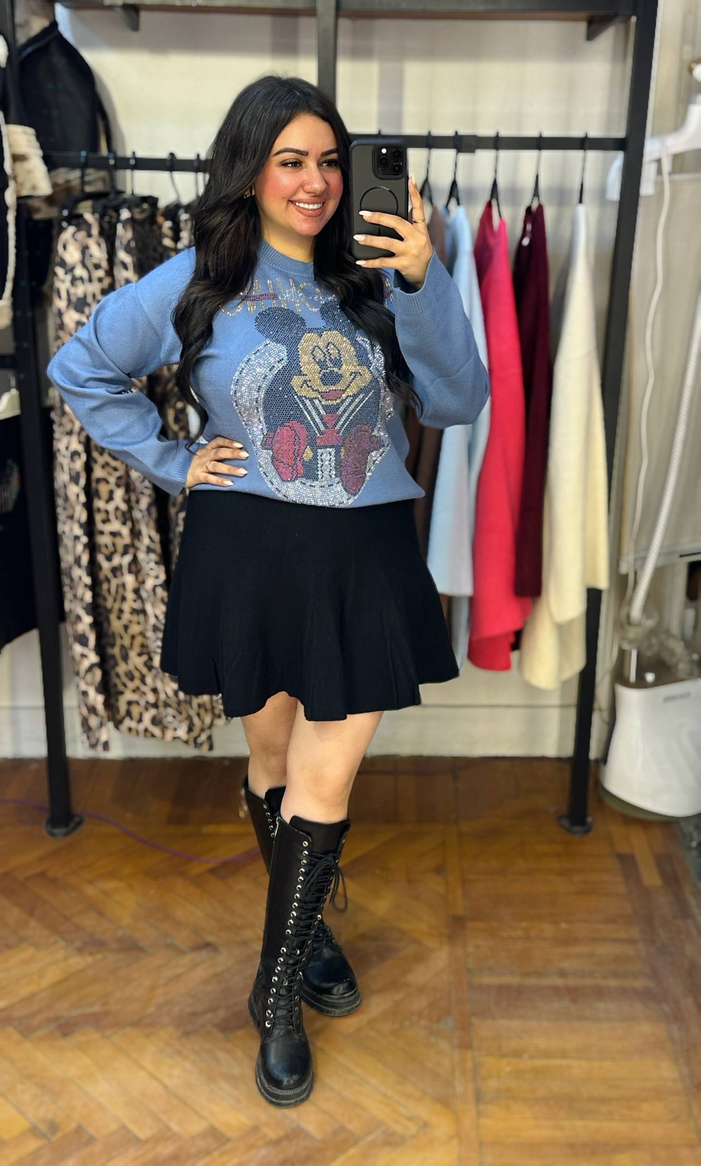 Rhinestone Mickey Mouse Knit Sweater
