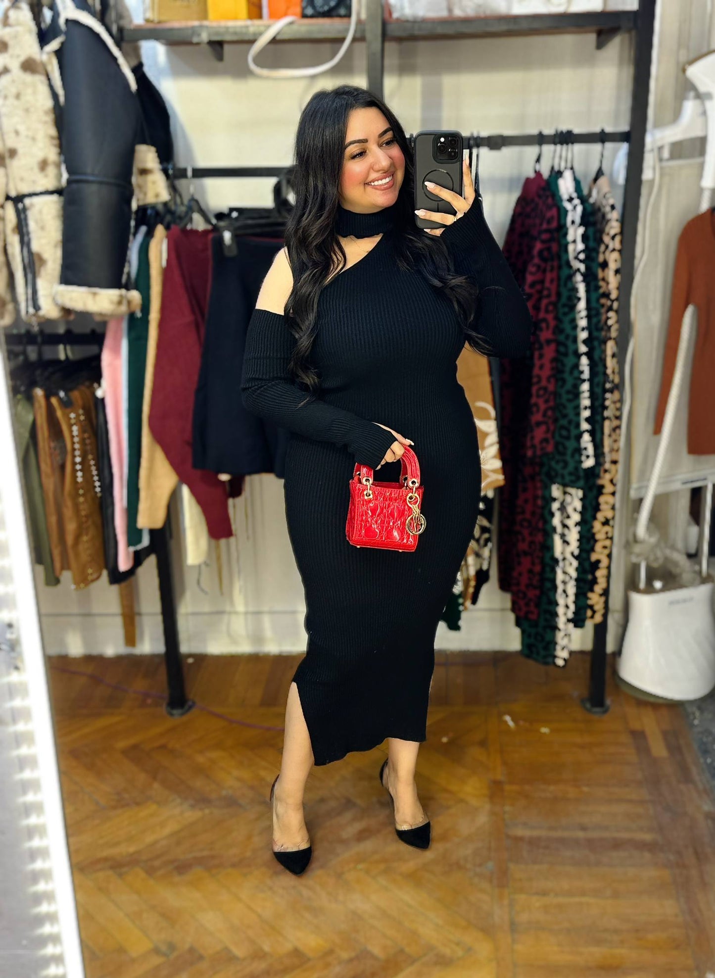 Winter One-Shoulder Knit Dress