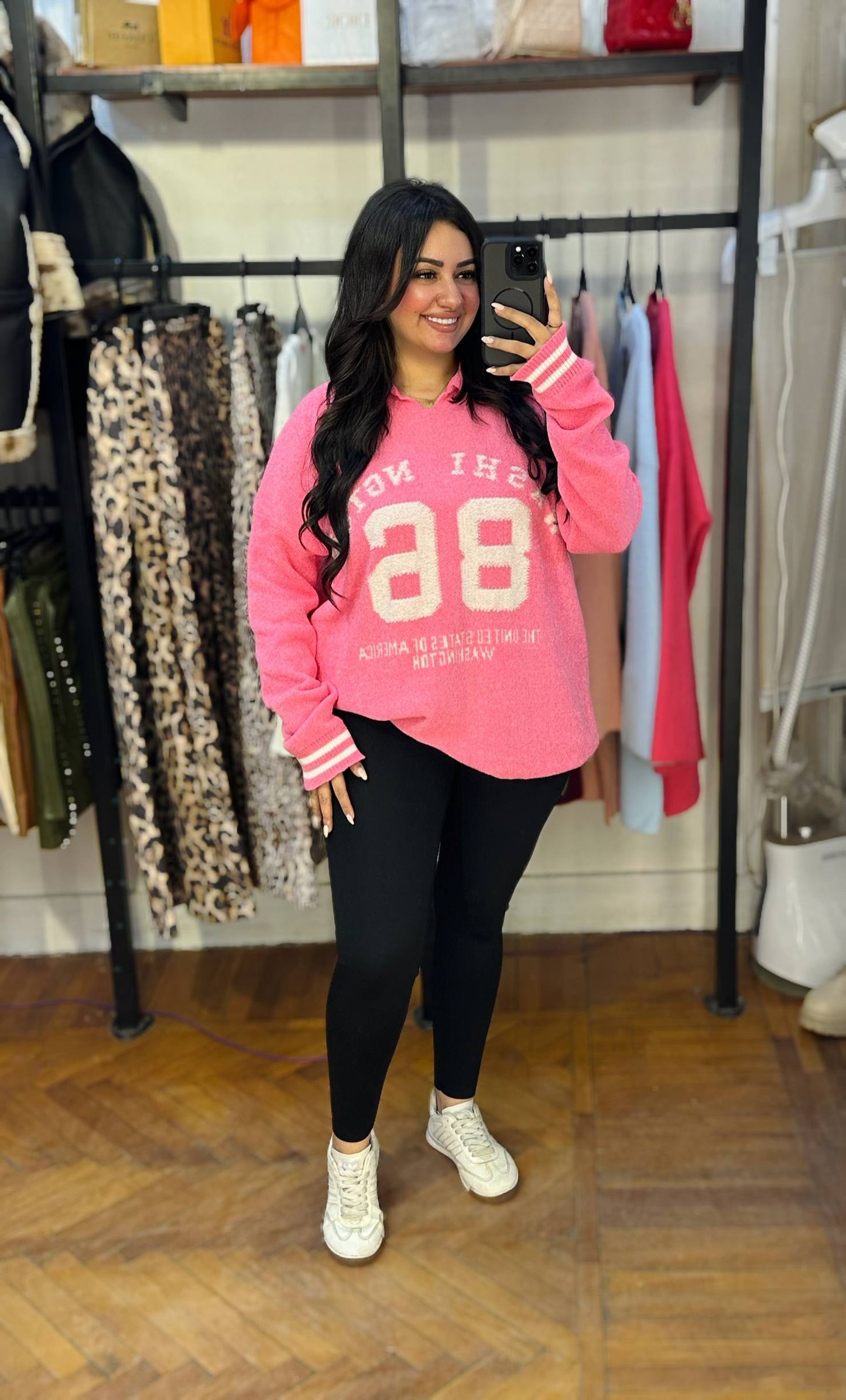 Oversized Knitted Sweatshirt with 86 Graphic