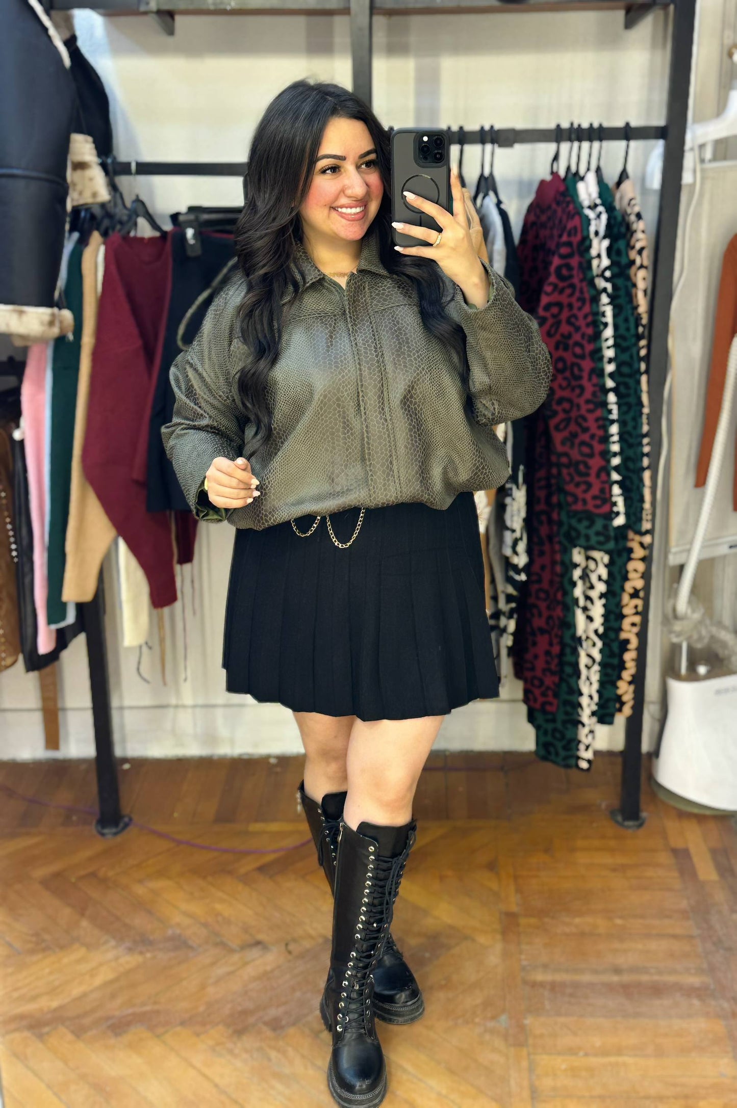 Textured Faux Leather Zip-Up Jacket