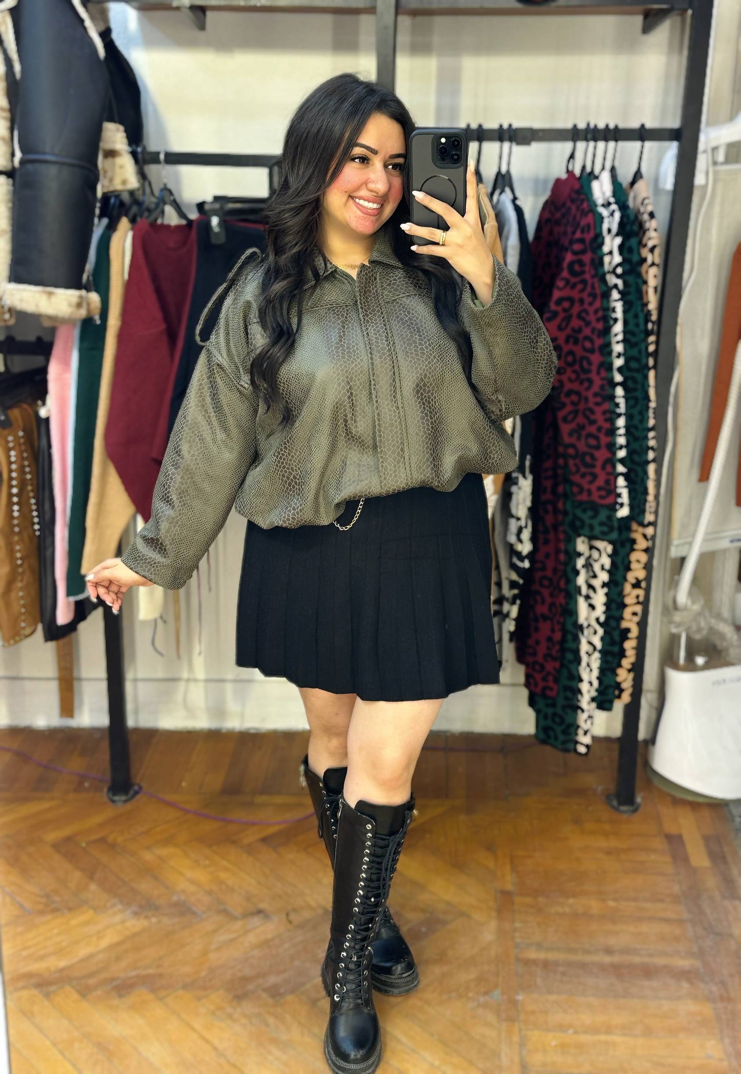 Textured Faux Leather Zip-Up Jacket