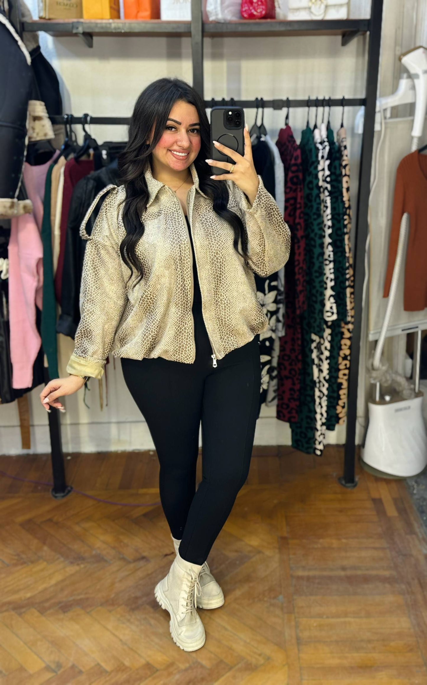 Textured Faux Leather Zip-Up Jacket