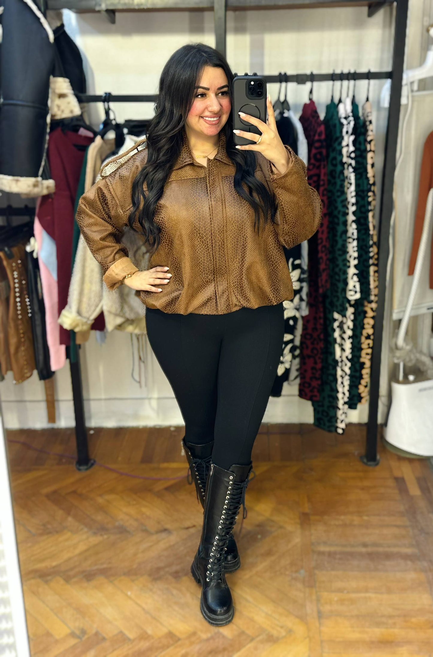 Textured Faux Leather Zip-Up Jacket