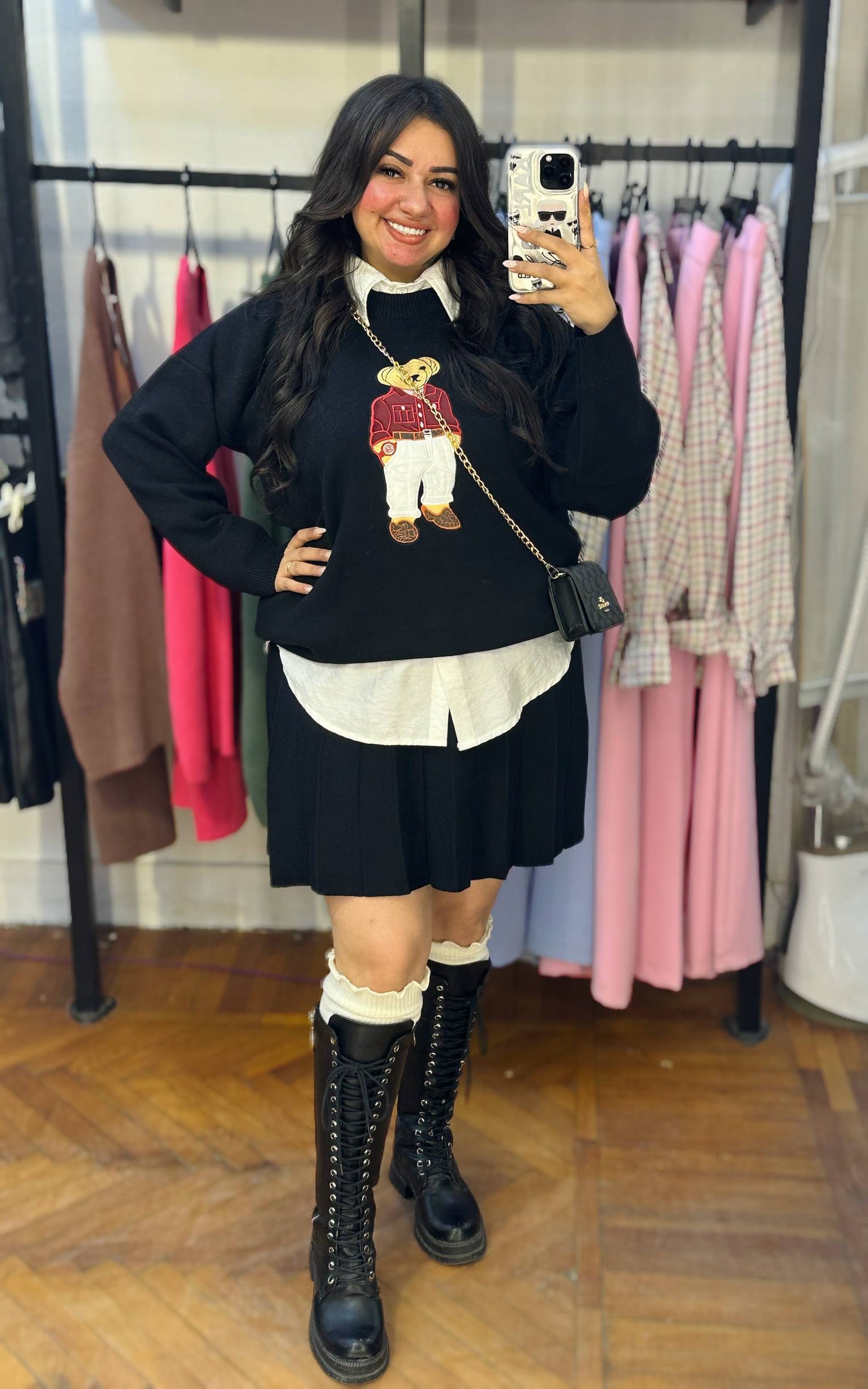 Knitted Sweater with Teddy Bear Design