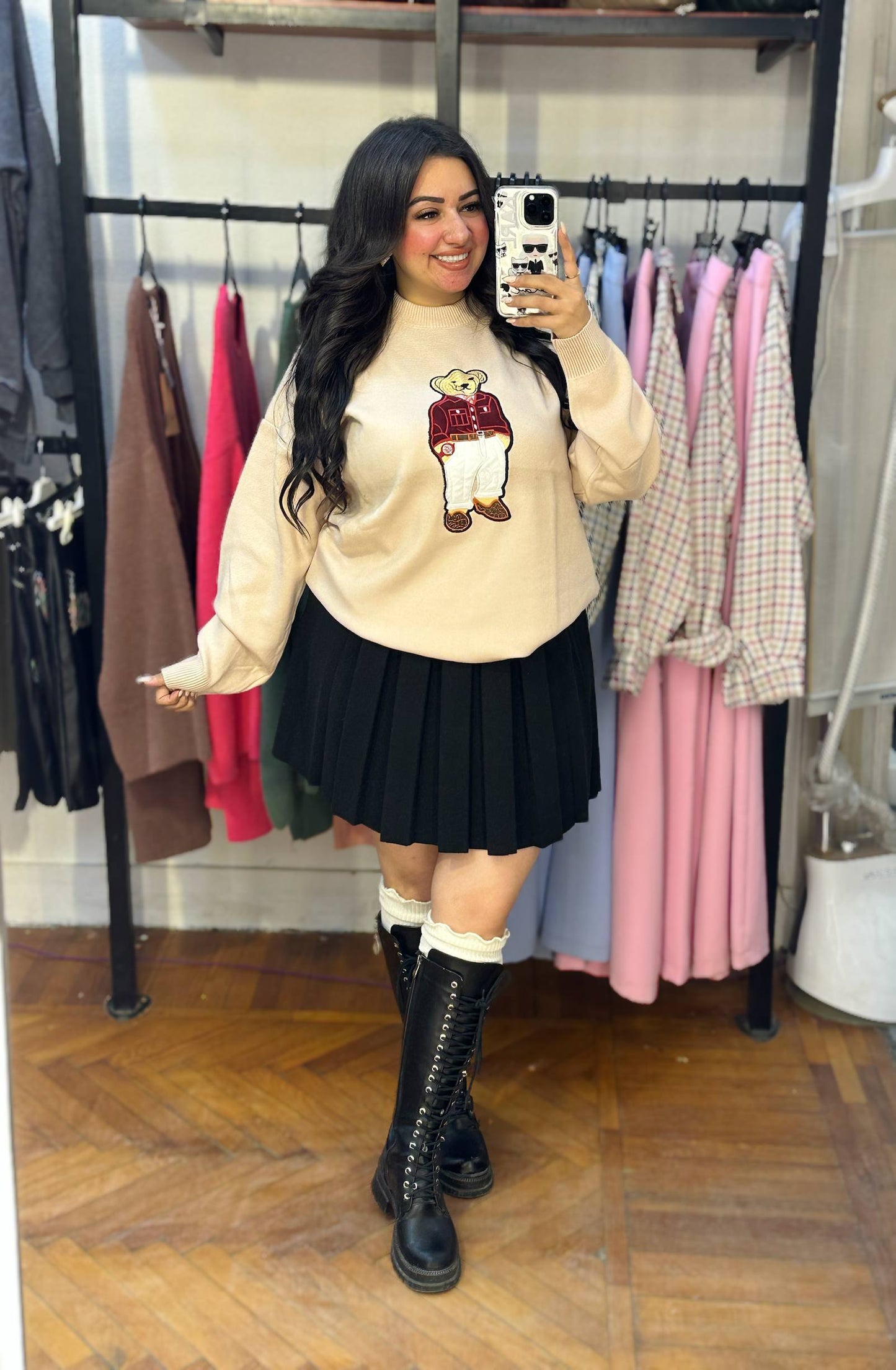 Knitted Sweater with Teddy Bear Design