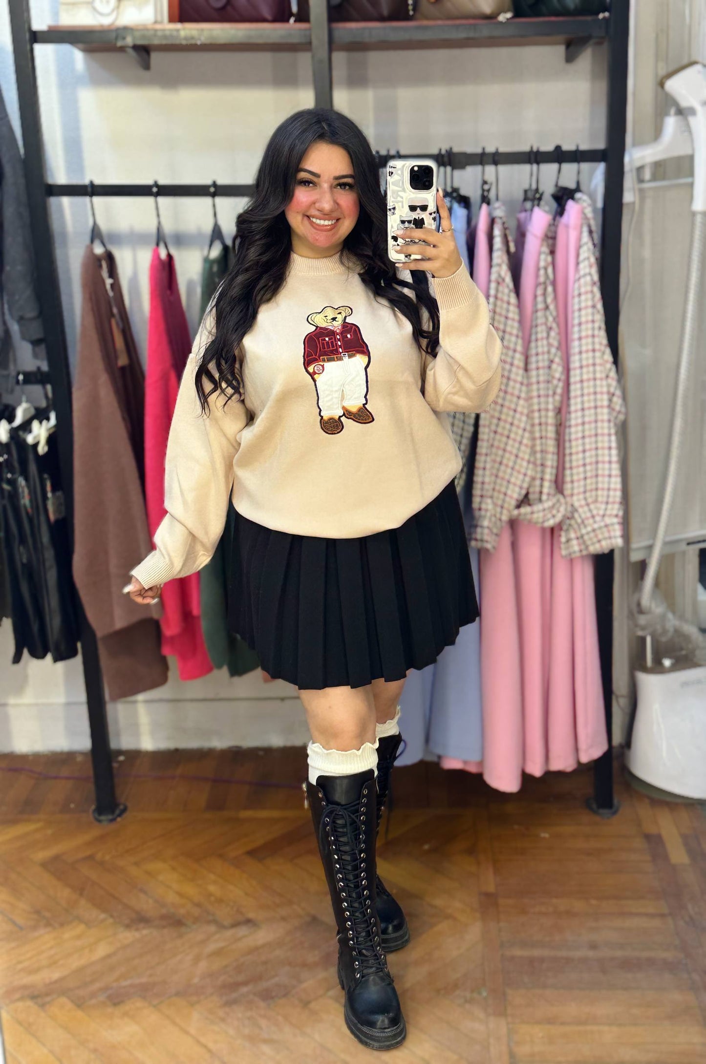 Knitted Sweater with Teddy Bear Design