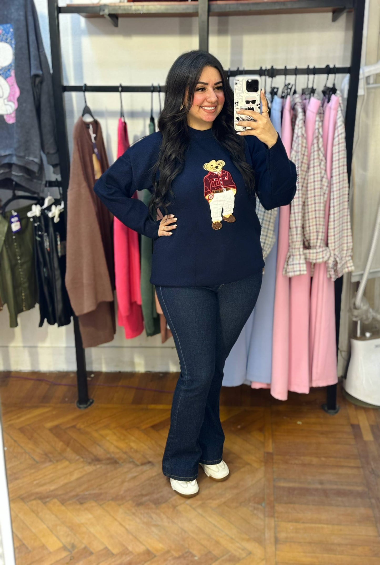 Knitted Sweater with Teddy Bear Design