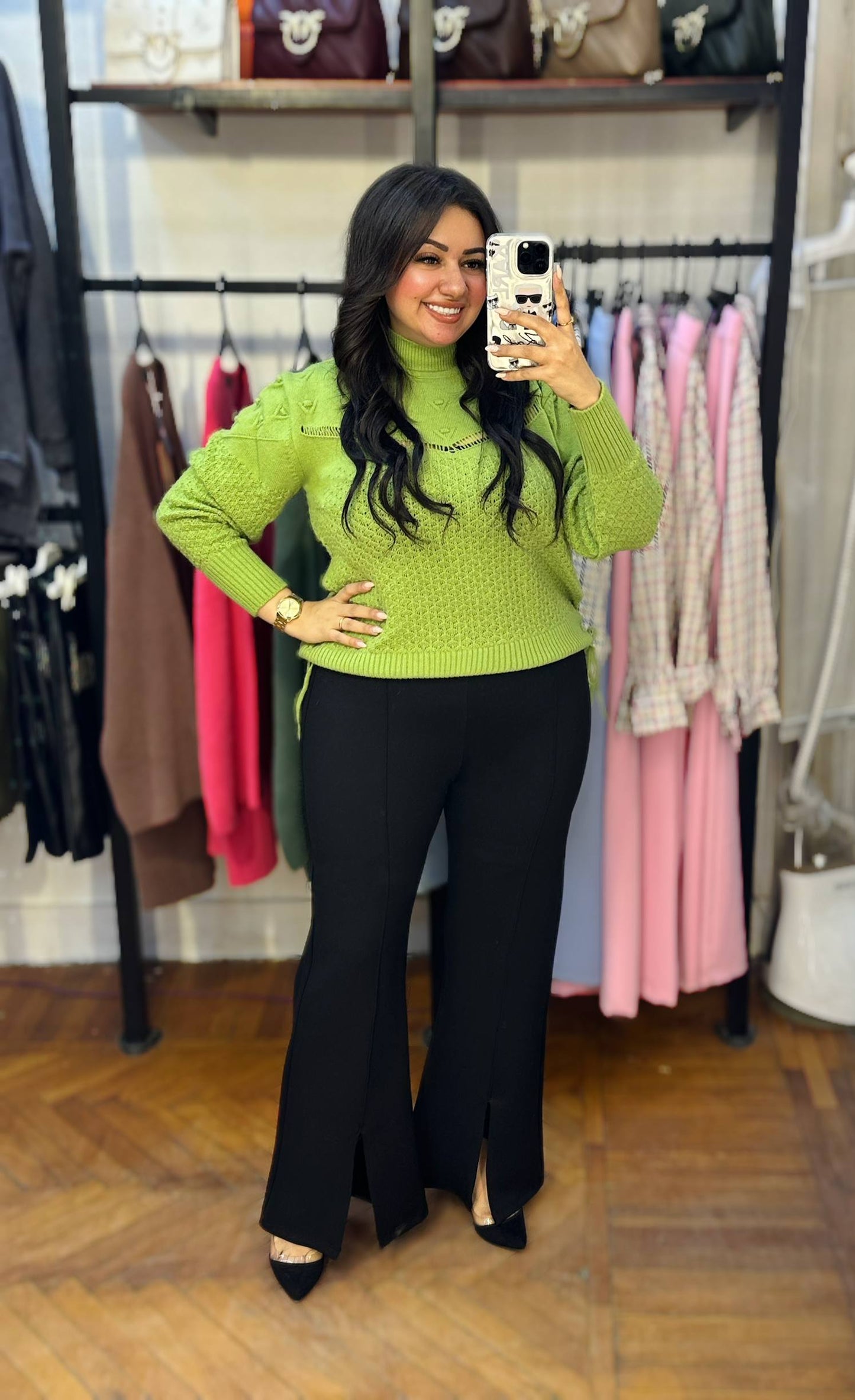 Knitted Sweater with Embroidered Cut-Out Detail