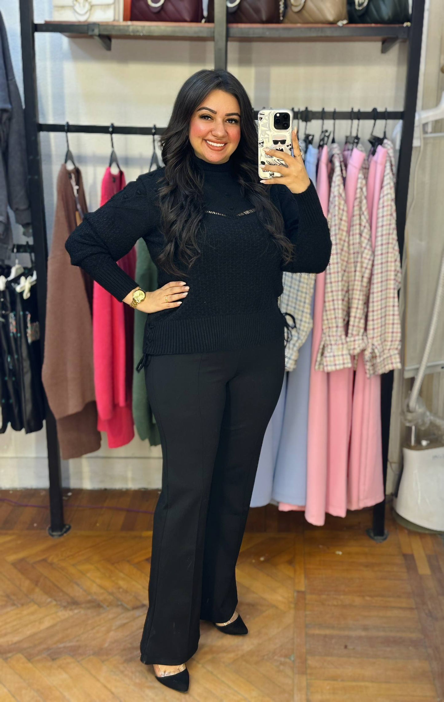 Knitted Sweater with Embroidered Cut-Out Detail