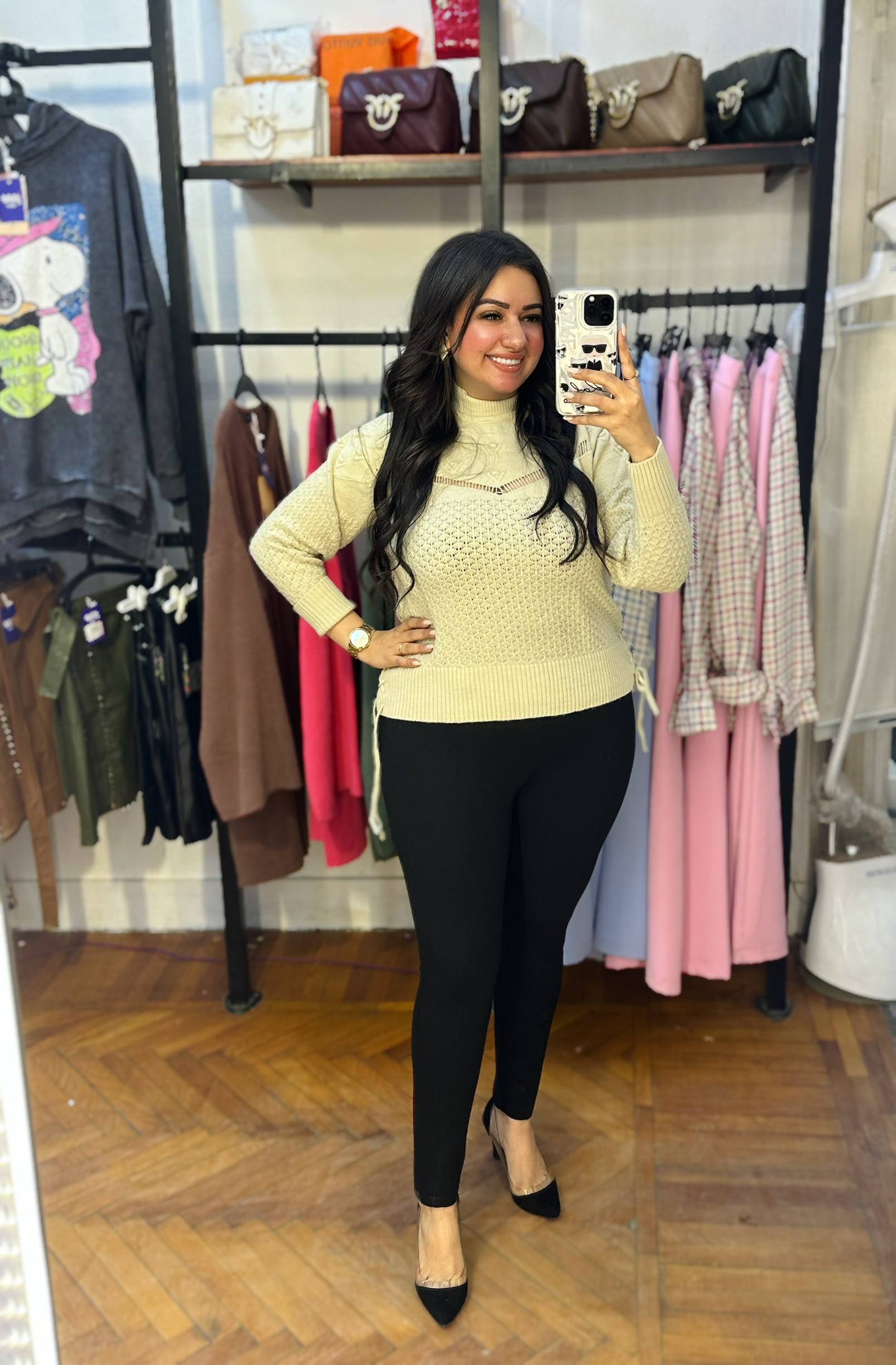 Knitted Sweater with Embroidered Cut-Out Detail