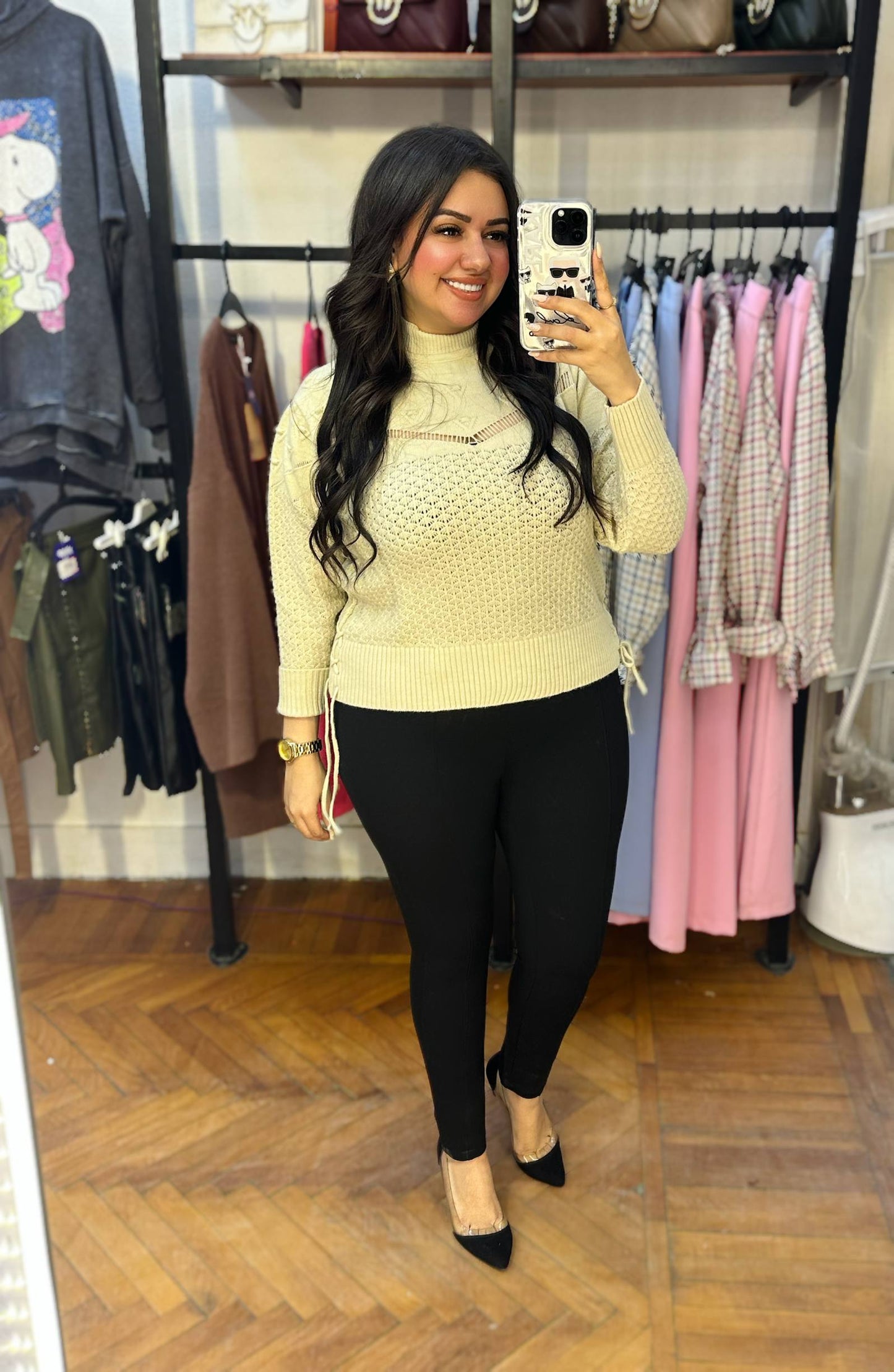 Knitted Sweater with Embroidered Cut-Out Detail