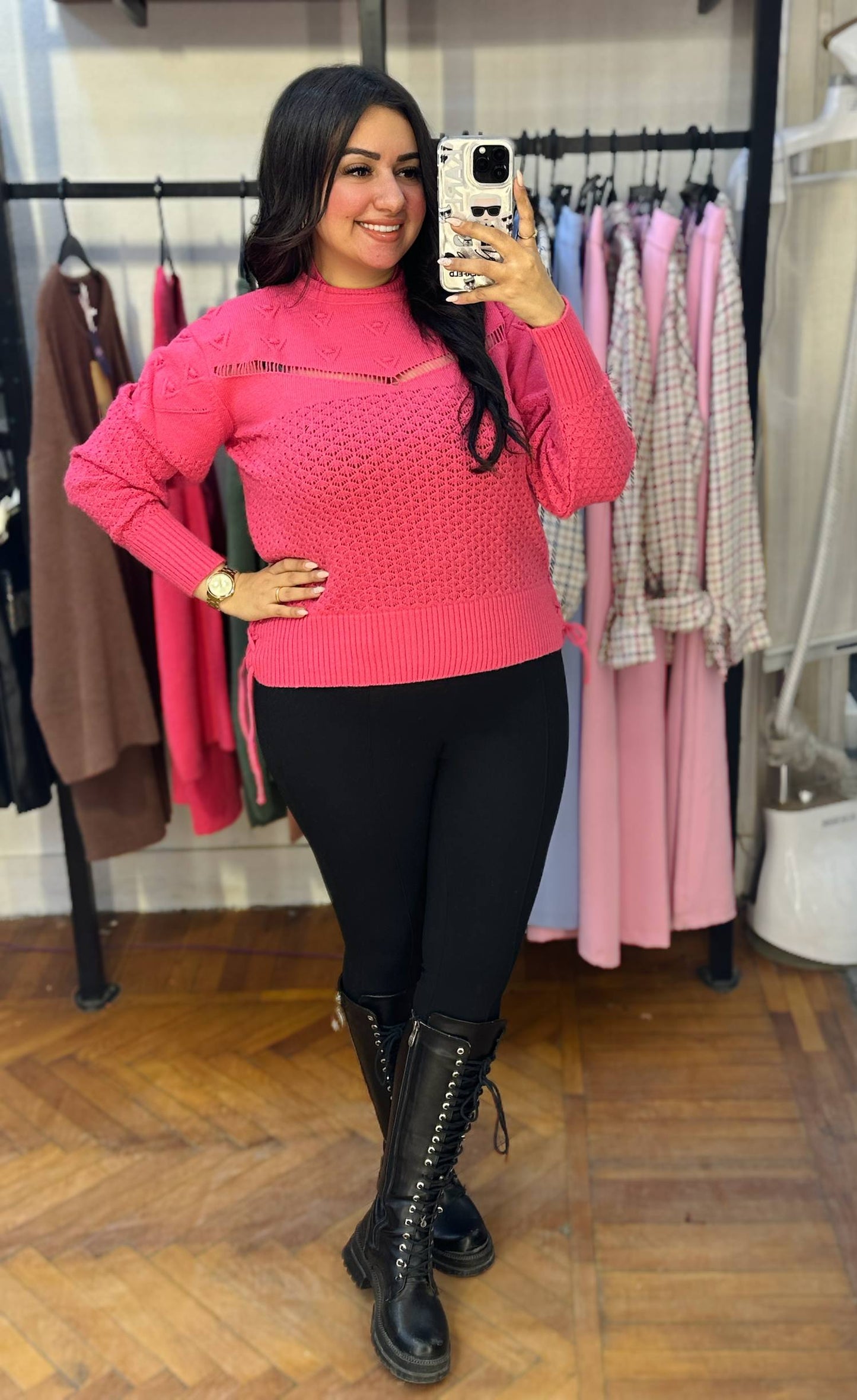 Knitted Sweater with Embroidered Cut-Out Detail