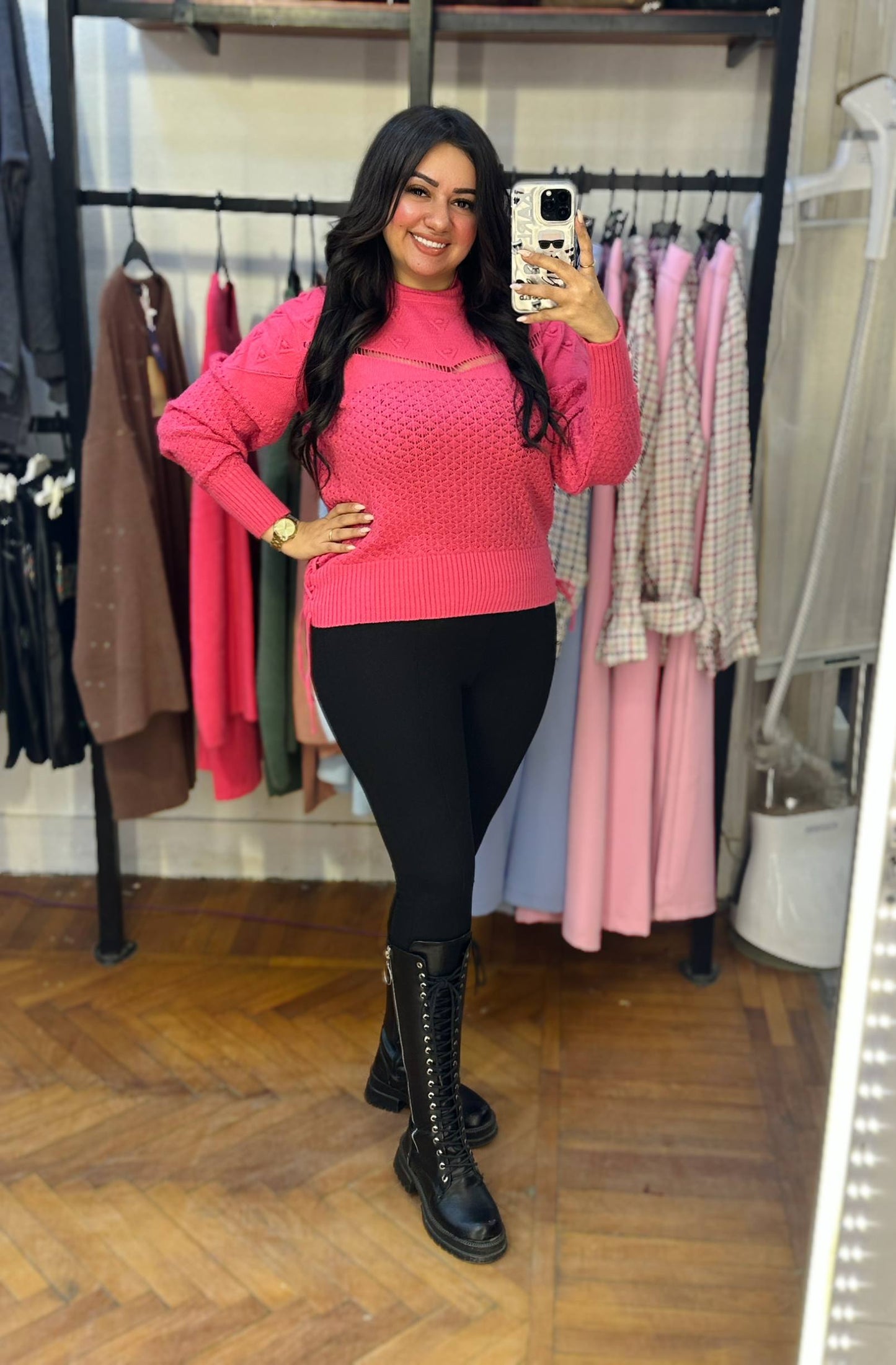 Knitted Sweater with Embroidered Cut-Out Detail