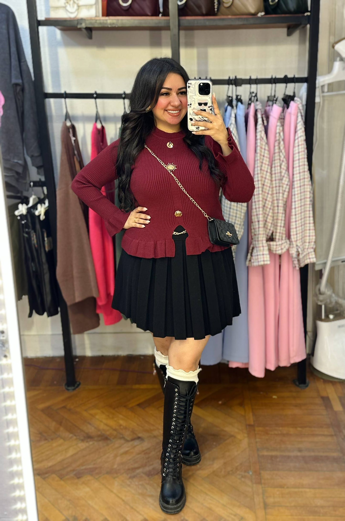 Knitted Blouse with Gold Accessories