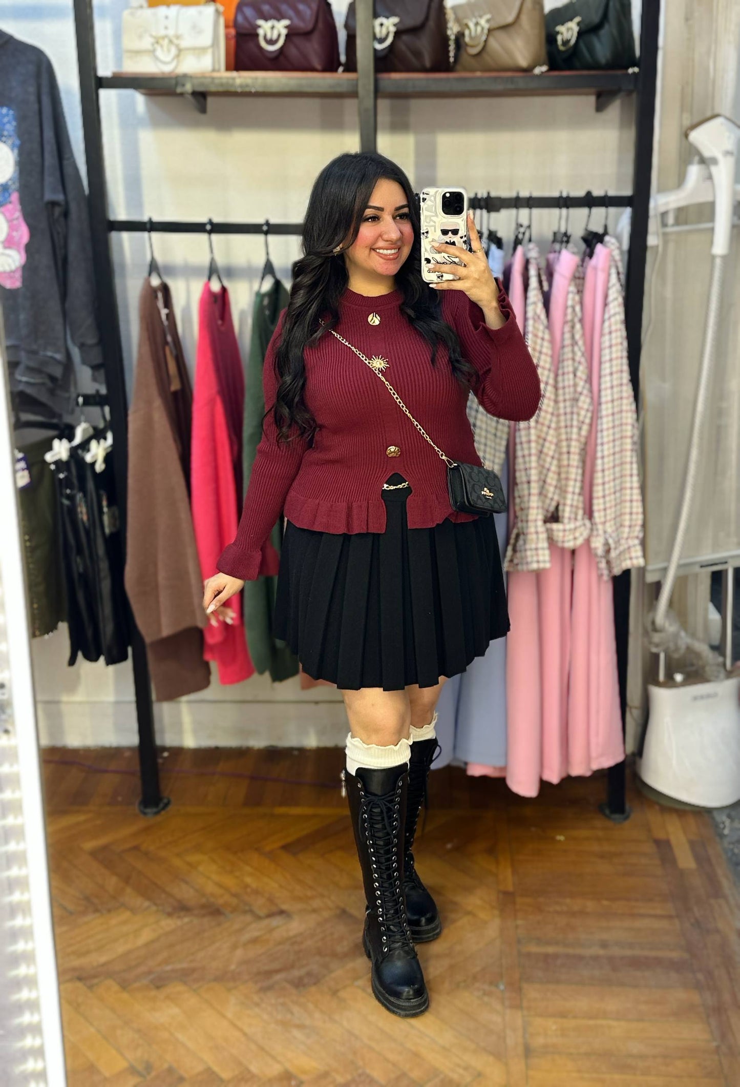 Knitted Blouse with Gold Accessories