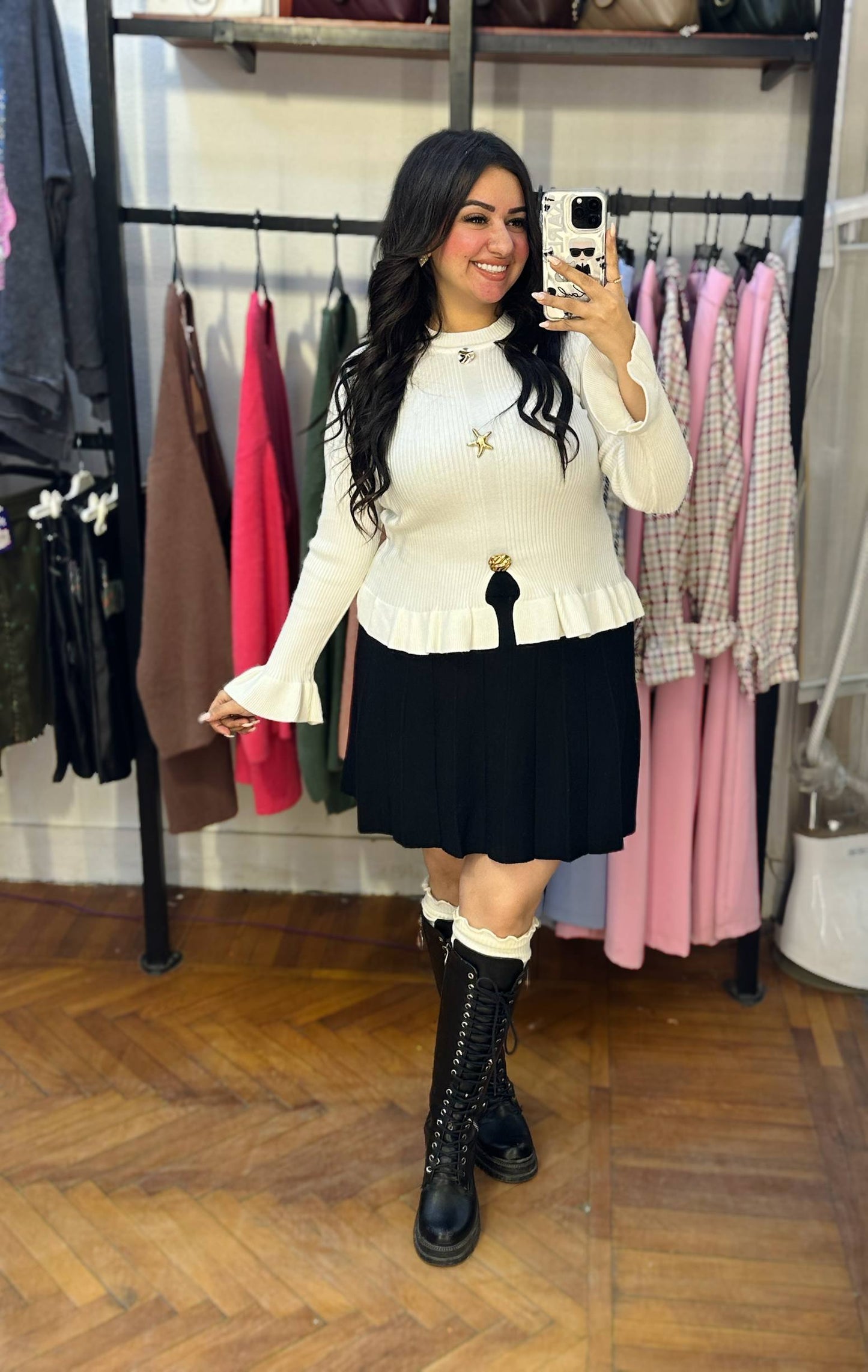 Knitted Blouse with Gold Accessories