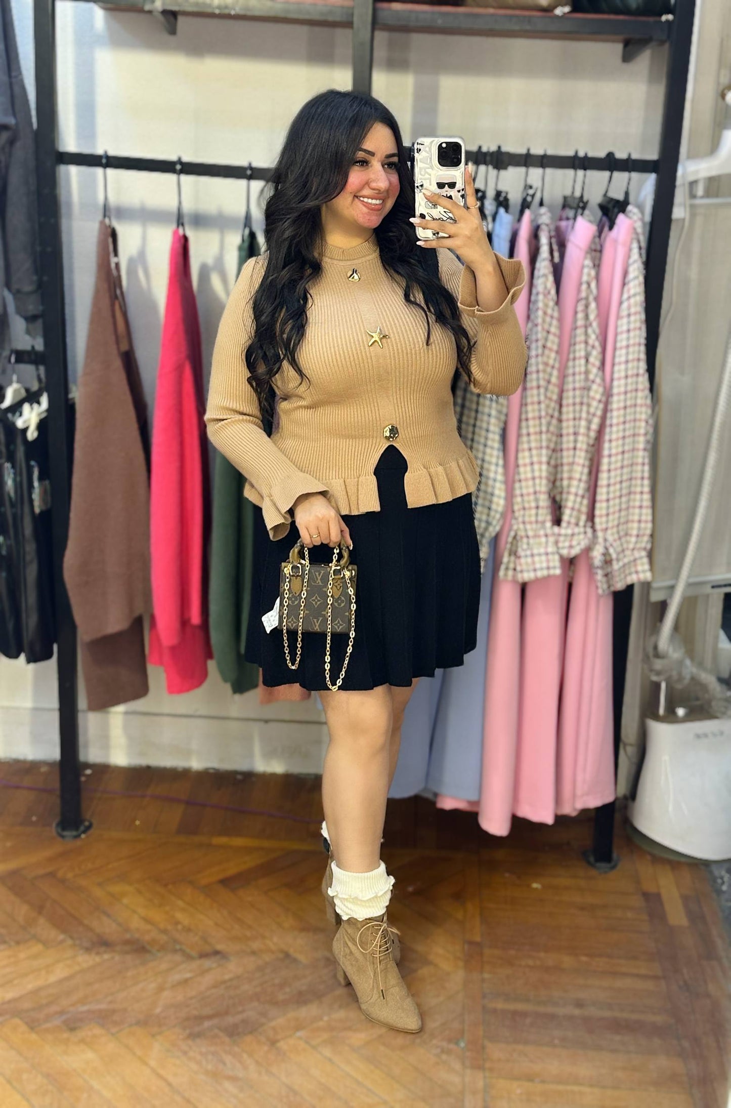 Knitted Blouse with Gold Accessories