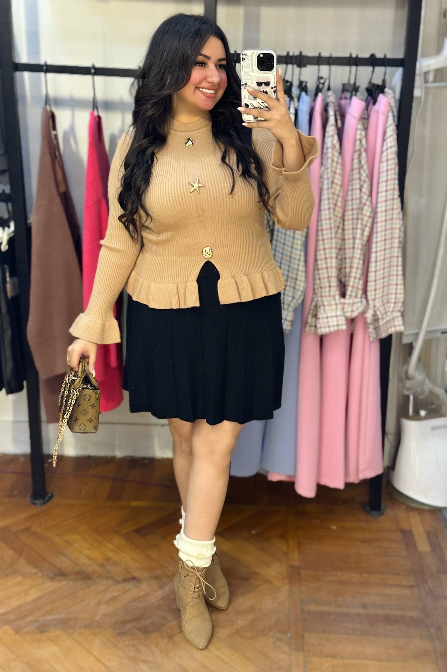 Knitted Blouse with Gold Accessories