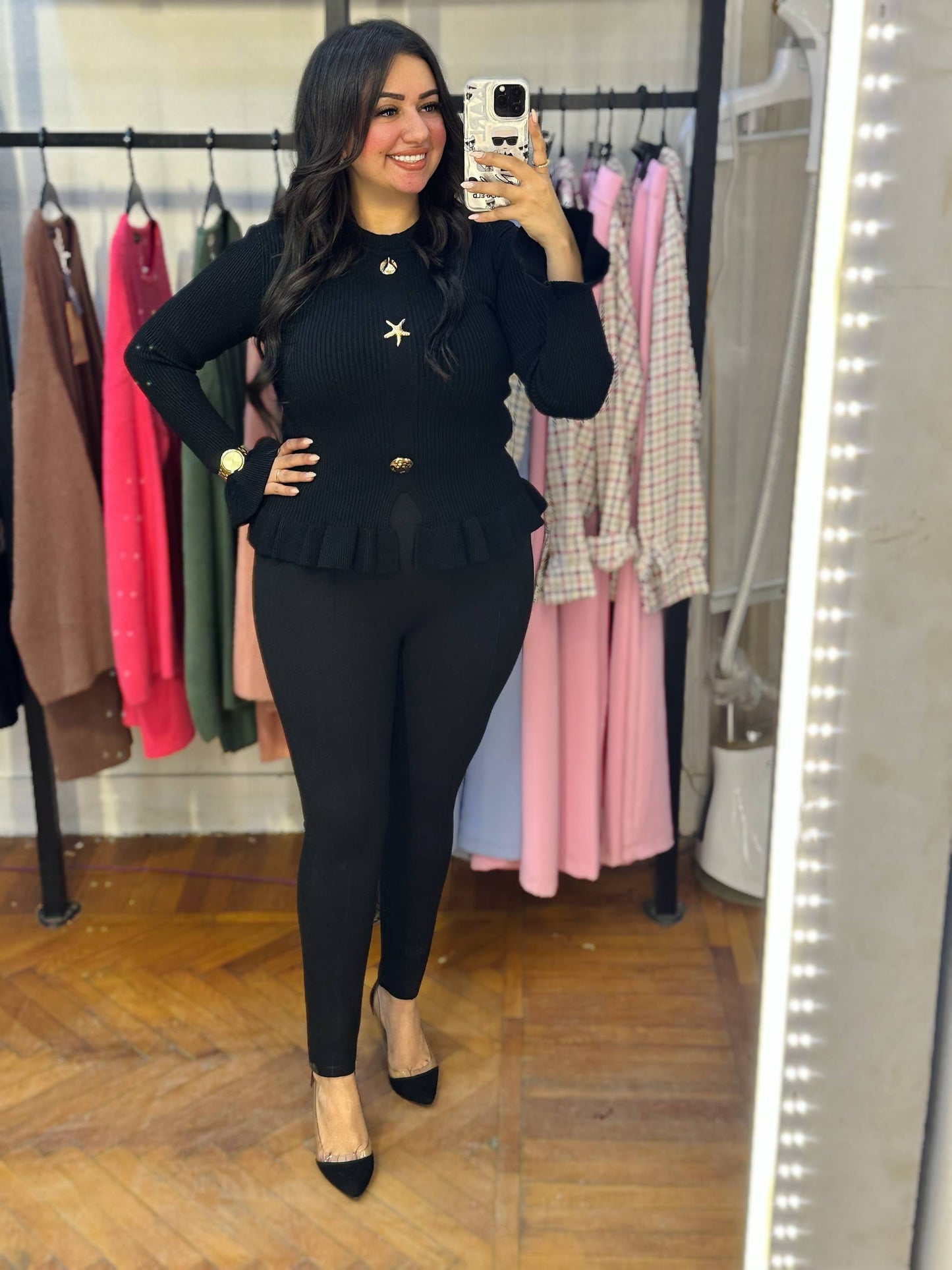 Knitted Blouse with Gold Accessories