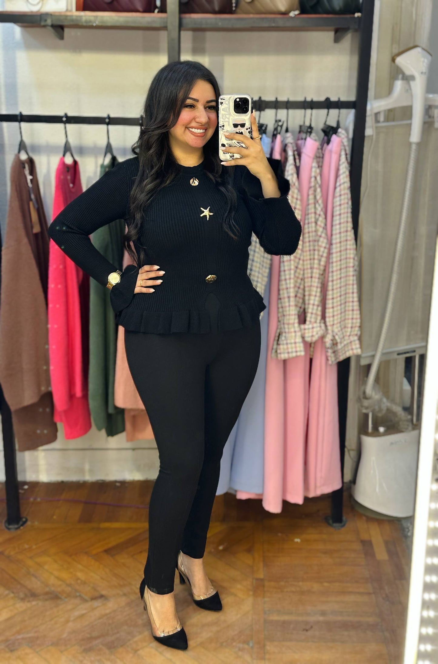 Knitted Blouse with Gold Accessories