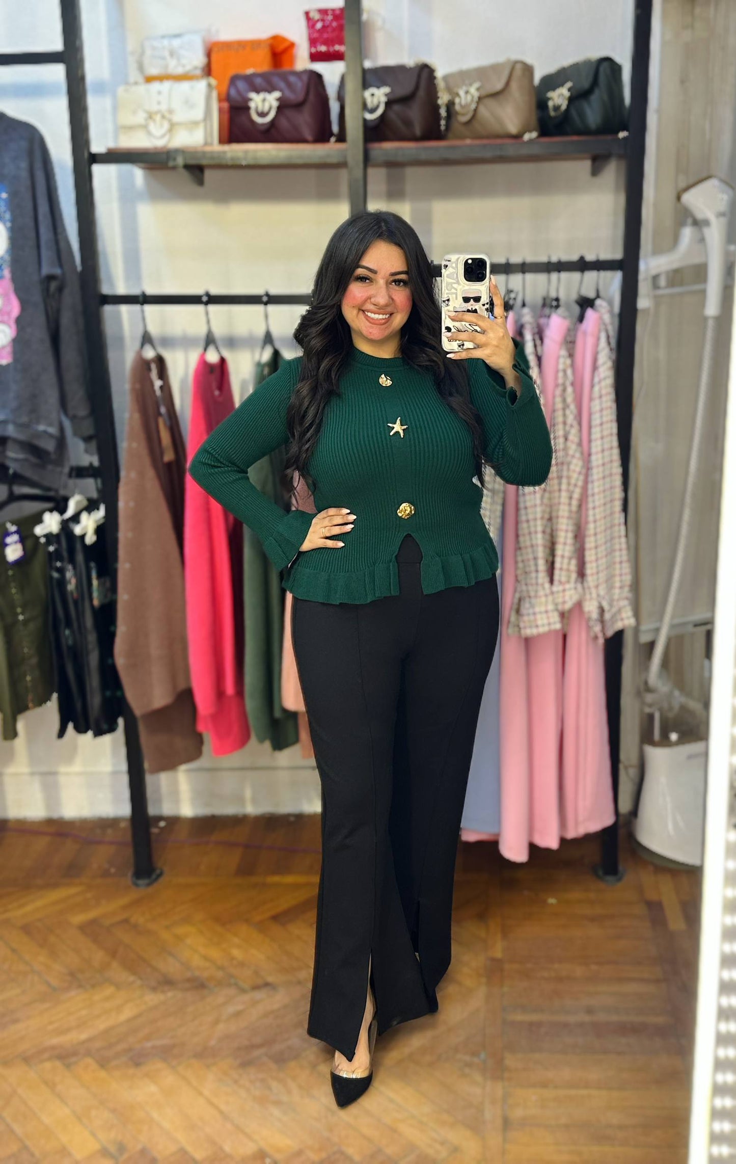 Knitted Blouse with Gold Accessories