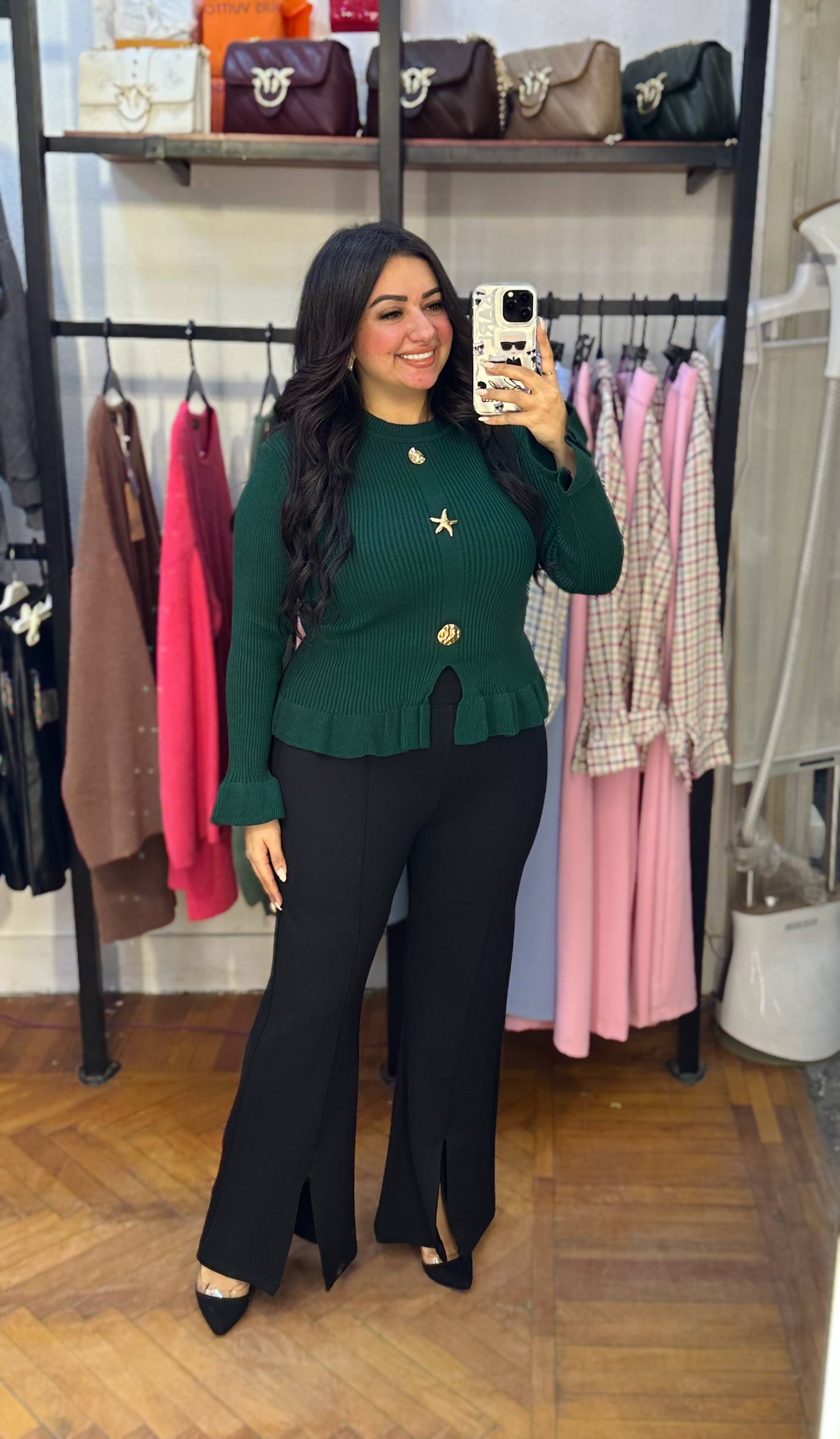 Knitted Blouse with Gold Accessories