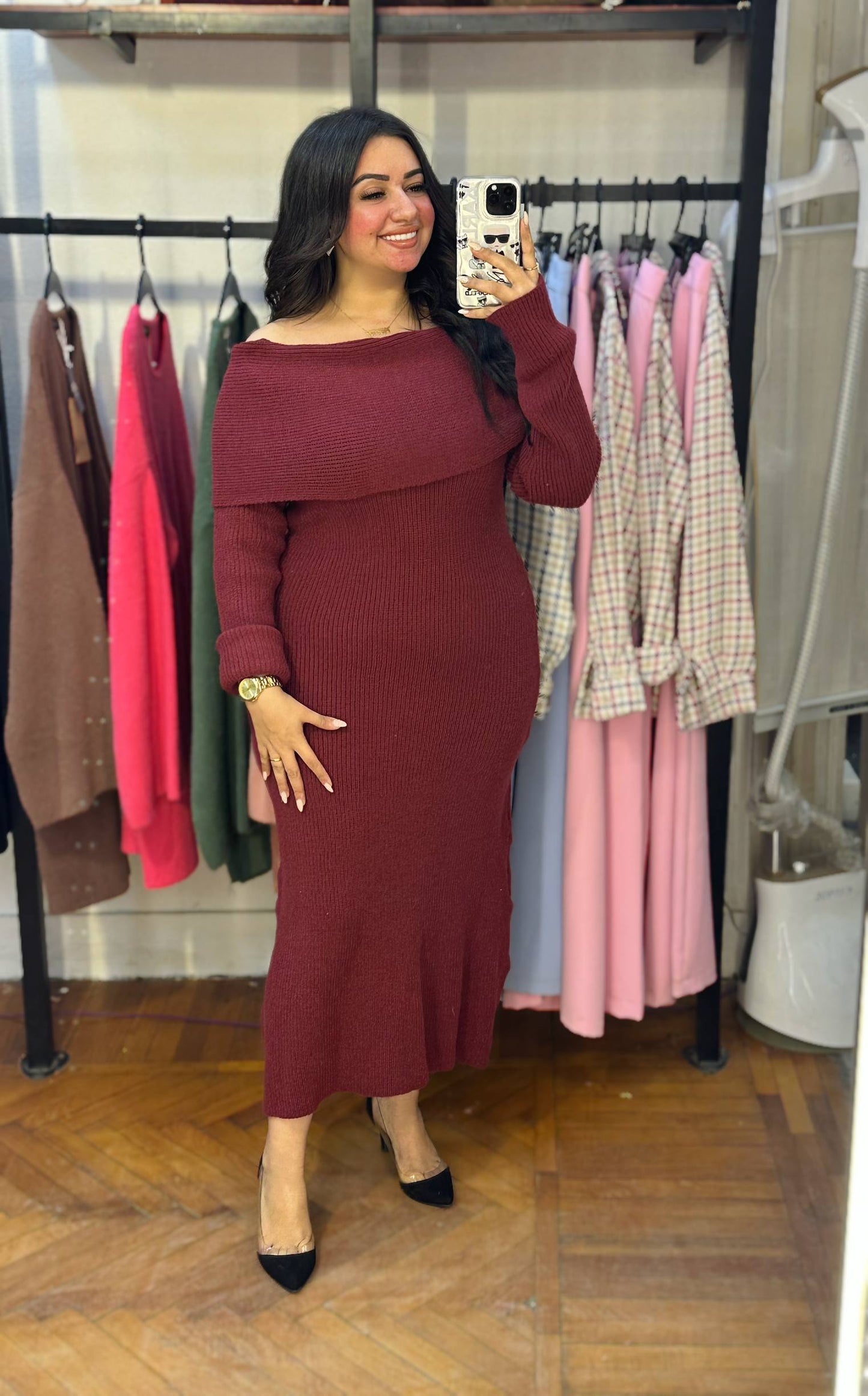 Long Off-Shoulder Knitted Dress