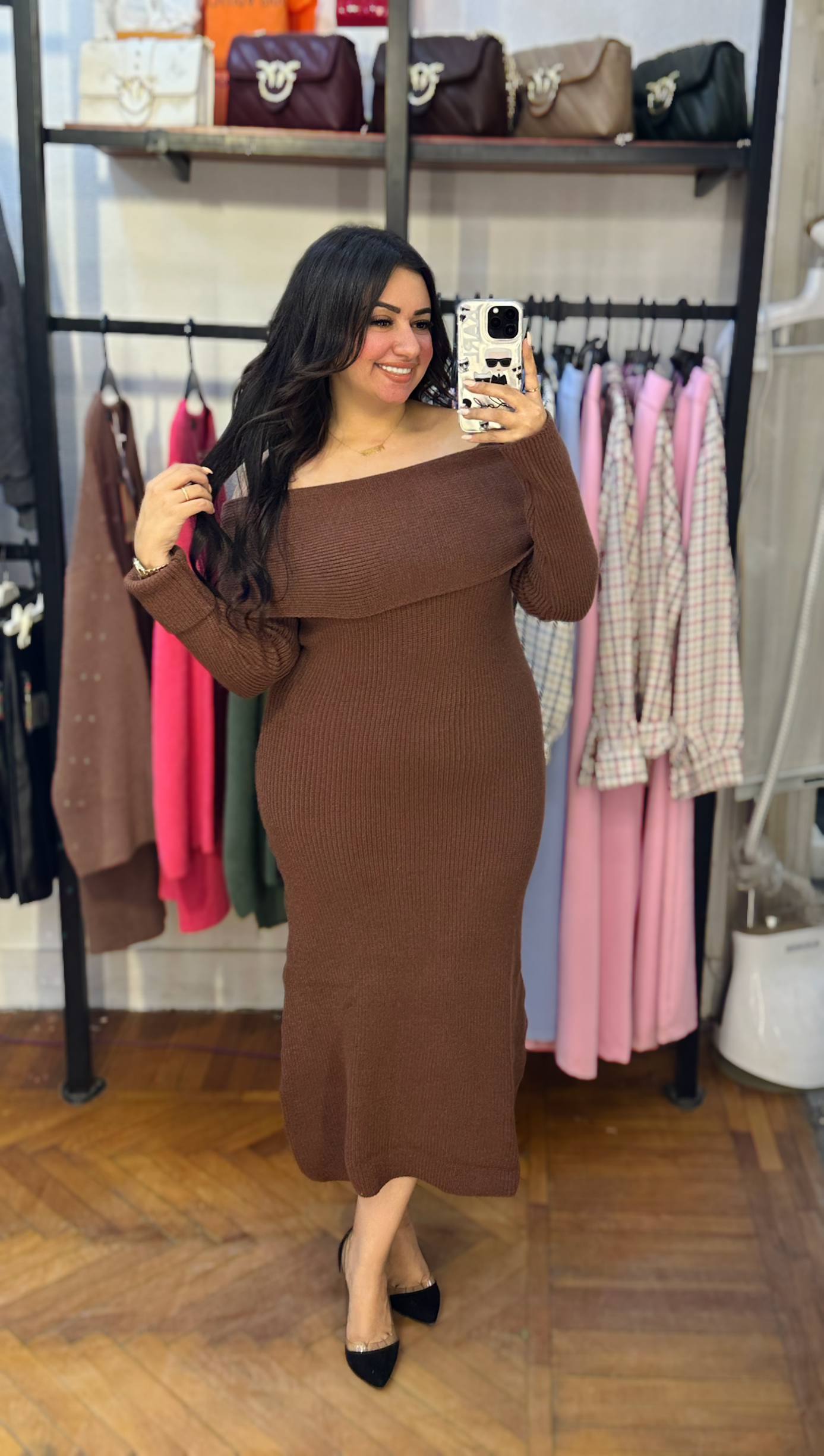Long Off-Shoulder Knitted Dress