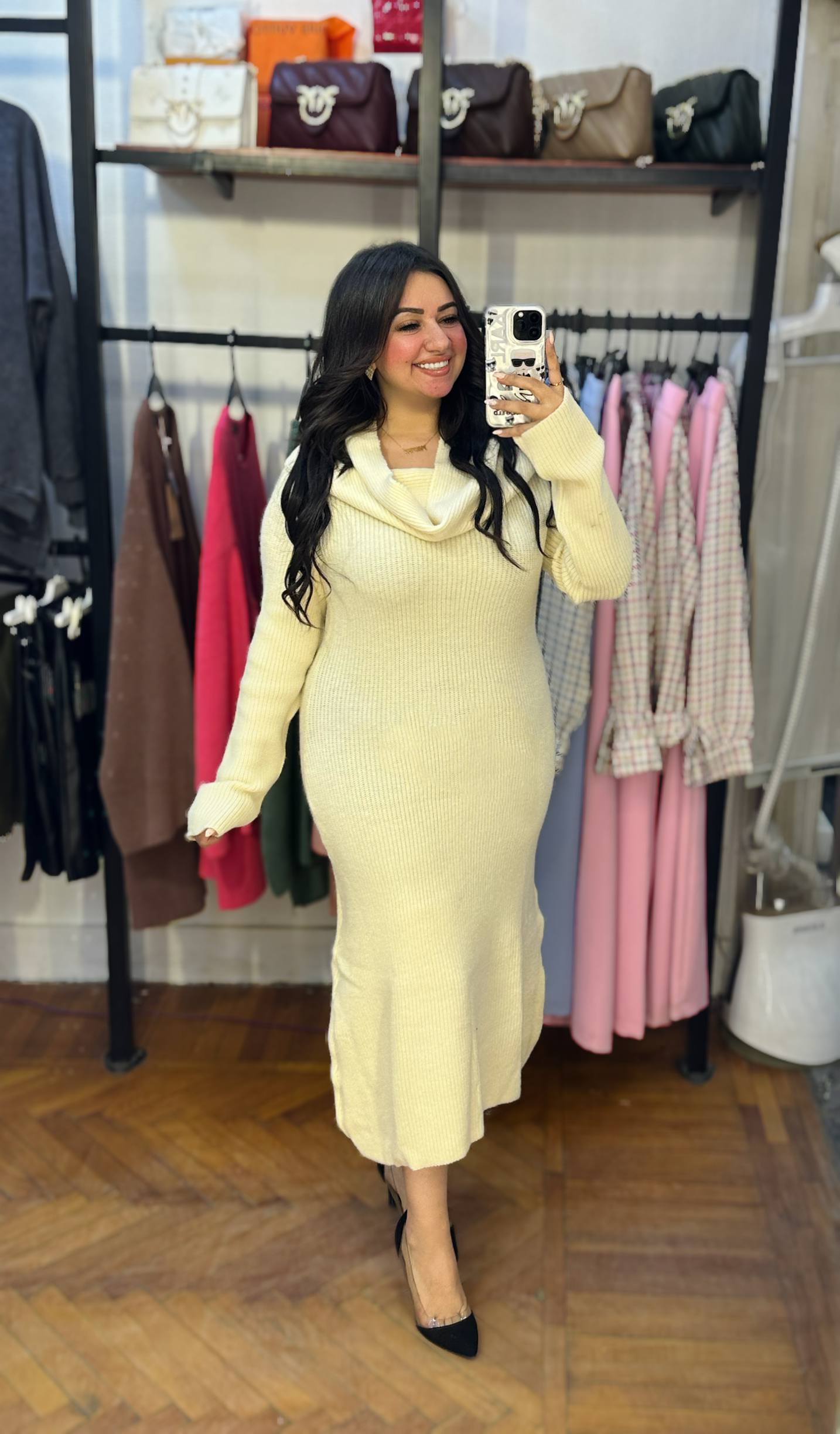 Long Off-Shoulder Knitted Dress