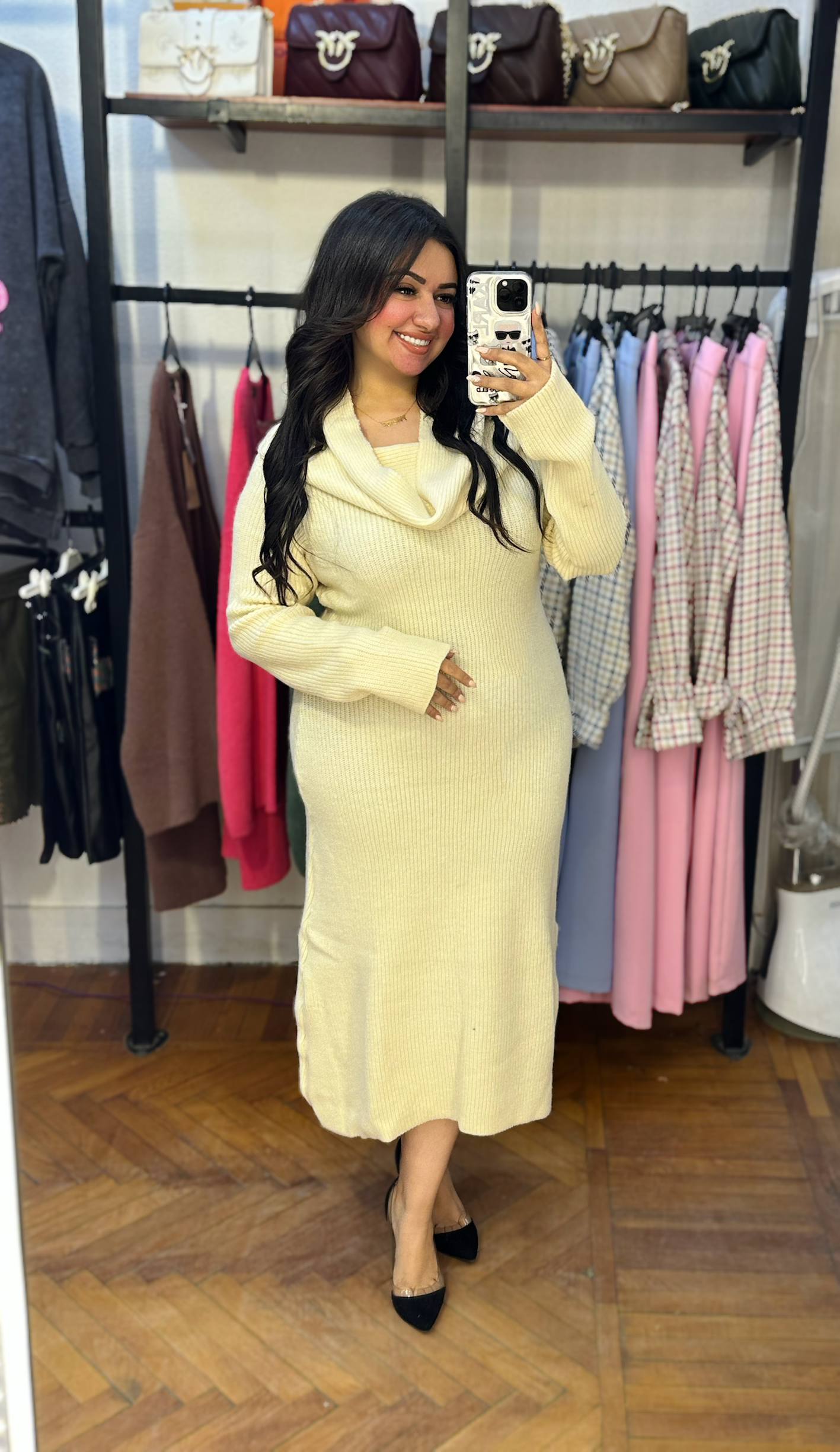 Long Off-Shoulder Knitted Dress