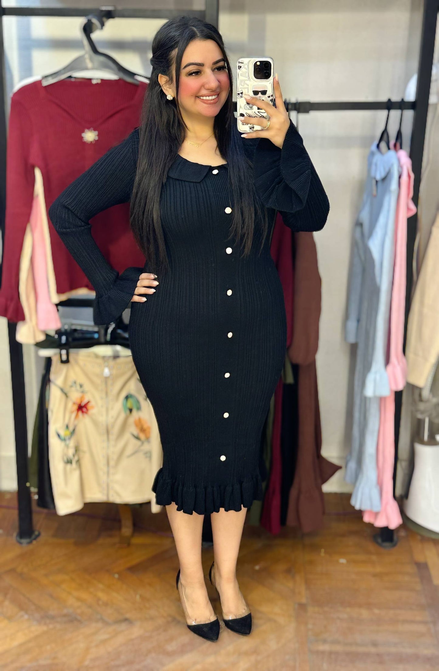 Elegant Ribbed Knit Midi Dress