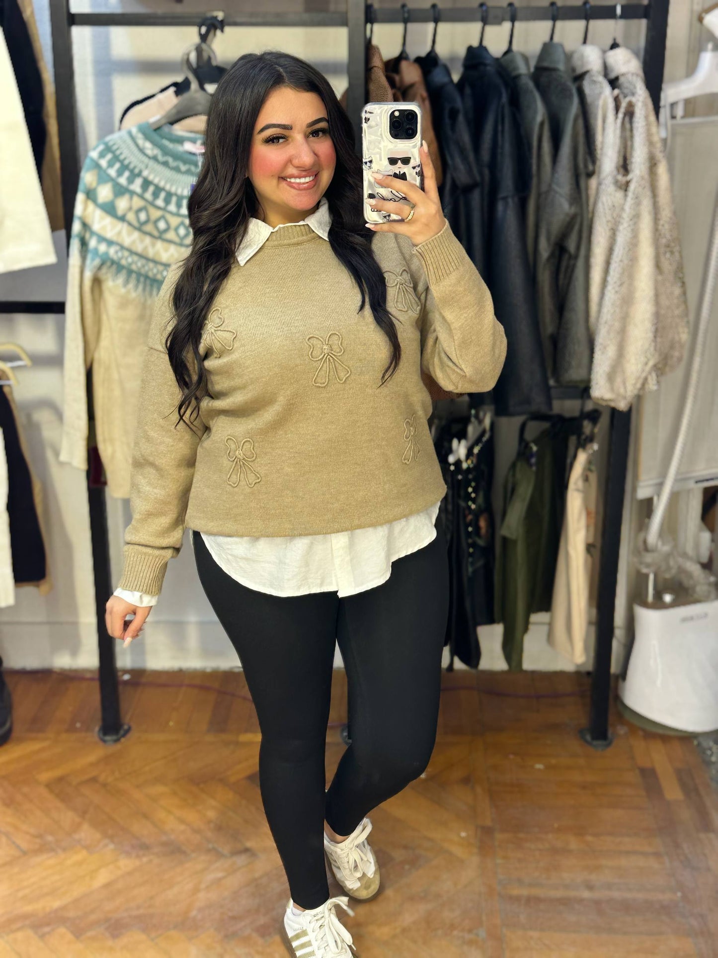 Knitted Sweater with Raised Bow Detail