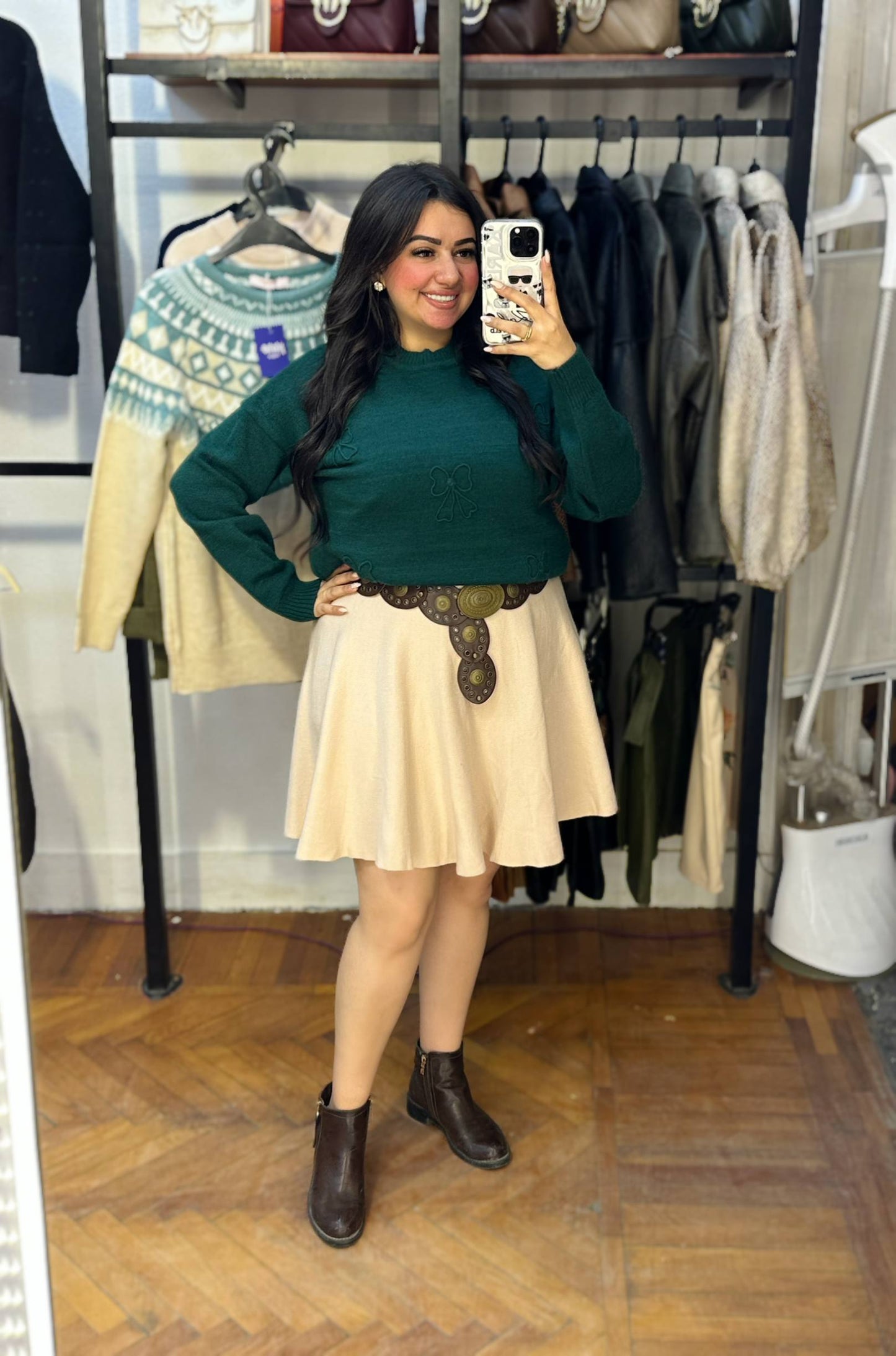 Knitted Sweater with Raised Bow Detail