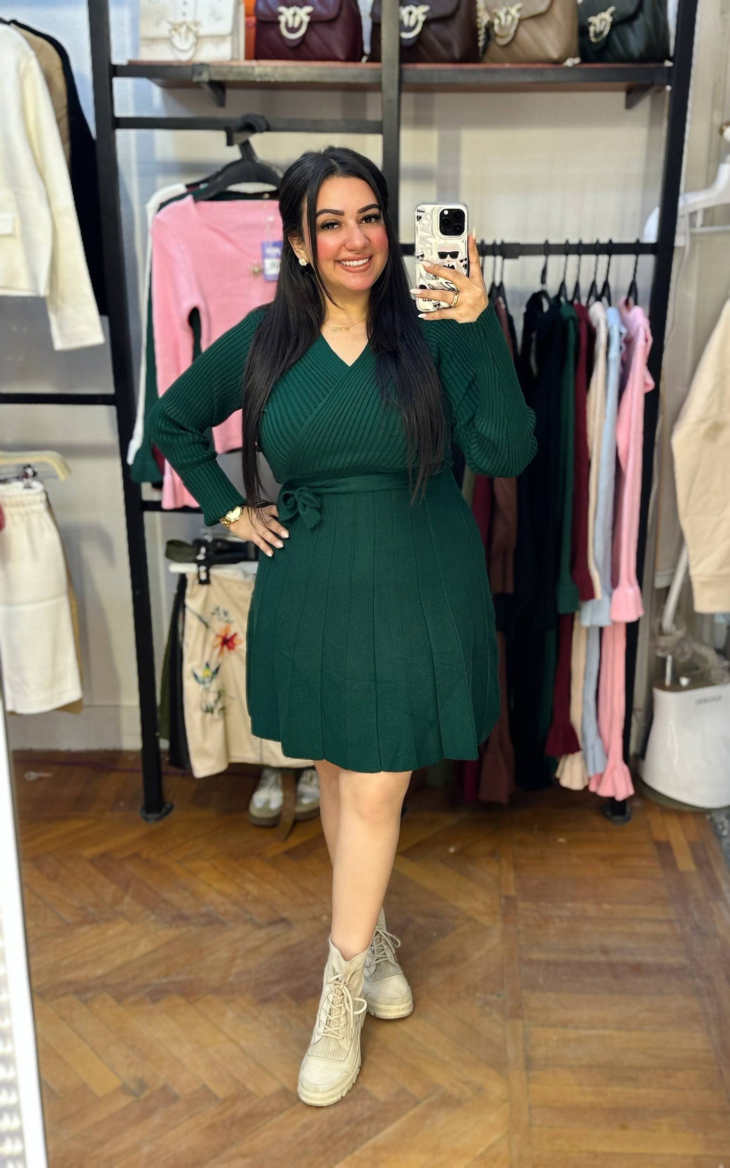Knitted Wrap-Style Mini Dress