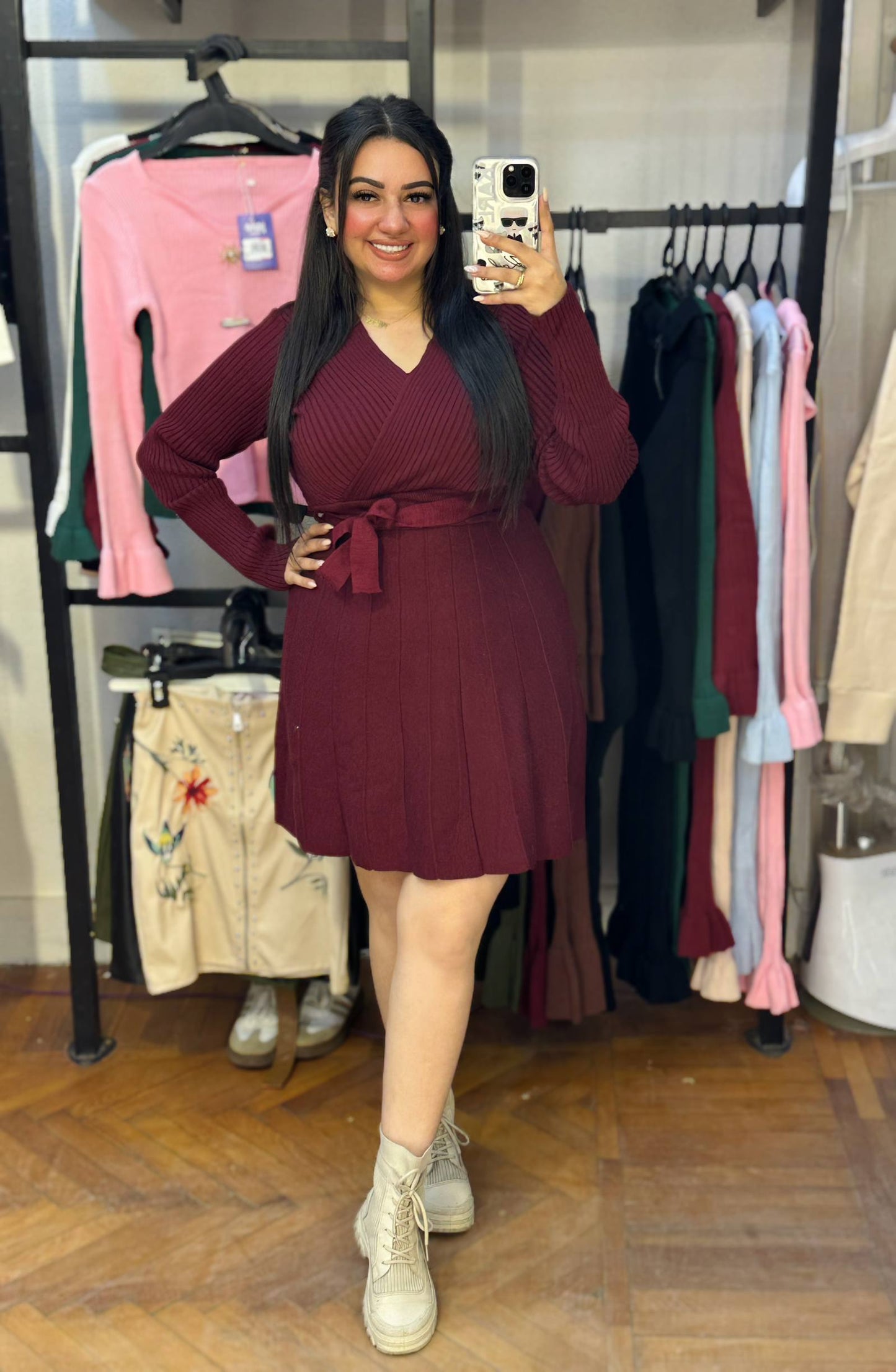 Knitted Wrap-Style Mini Dress