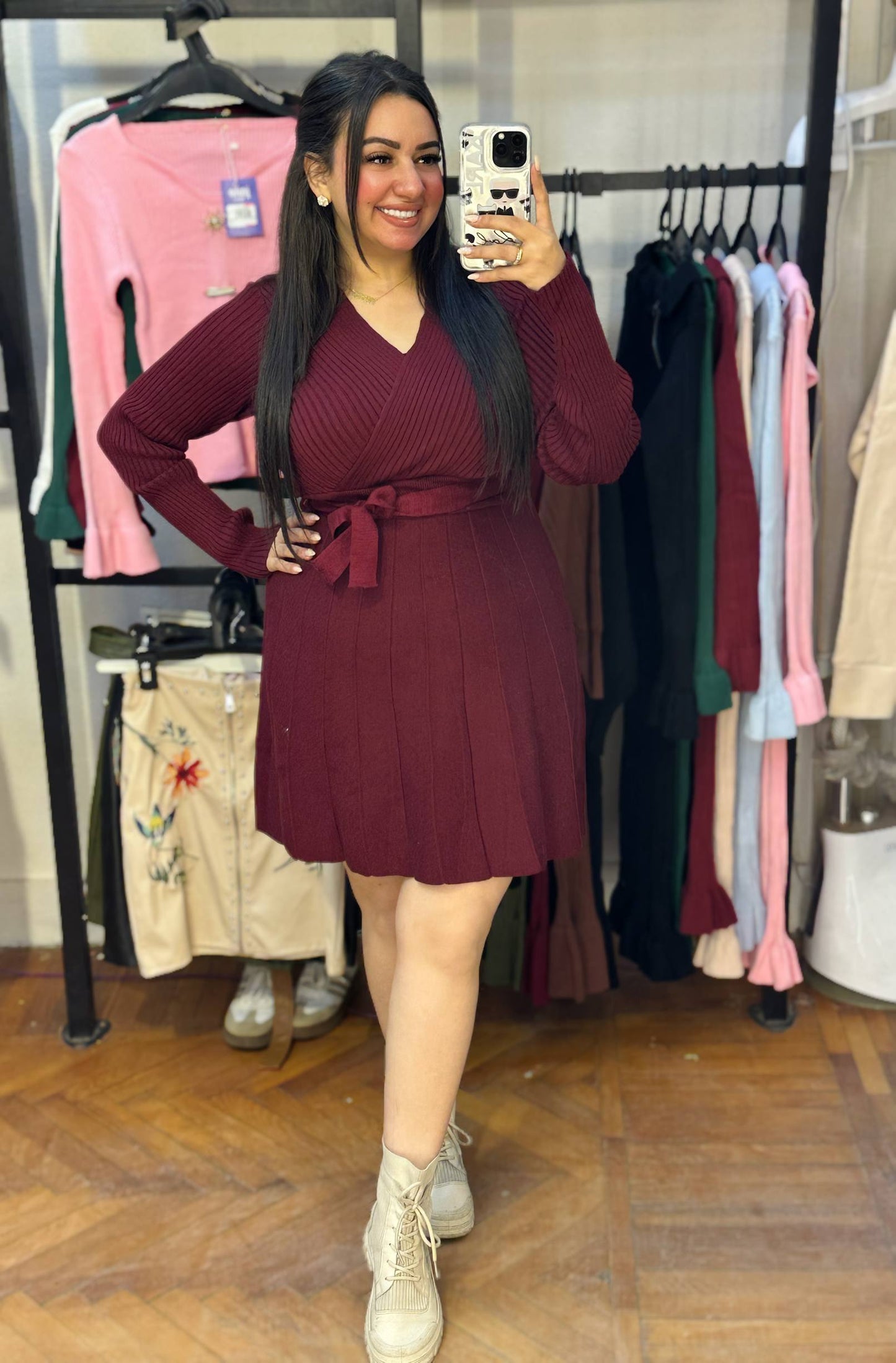 Knitted Wrap-Style Mini Dress