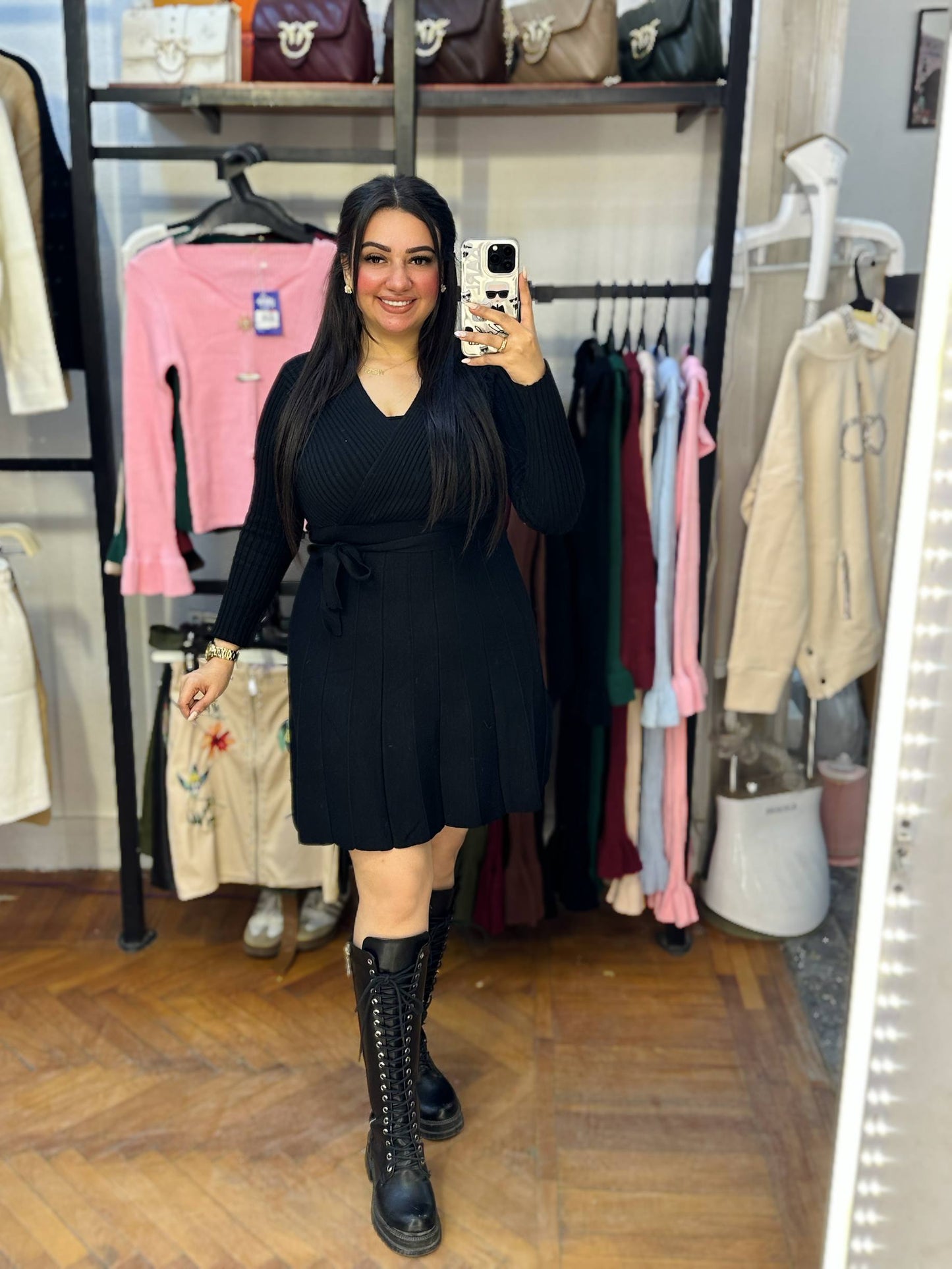 Knitted Wrap-Style Mini Dress