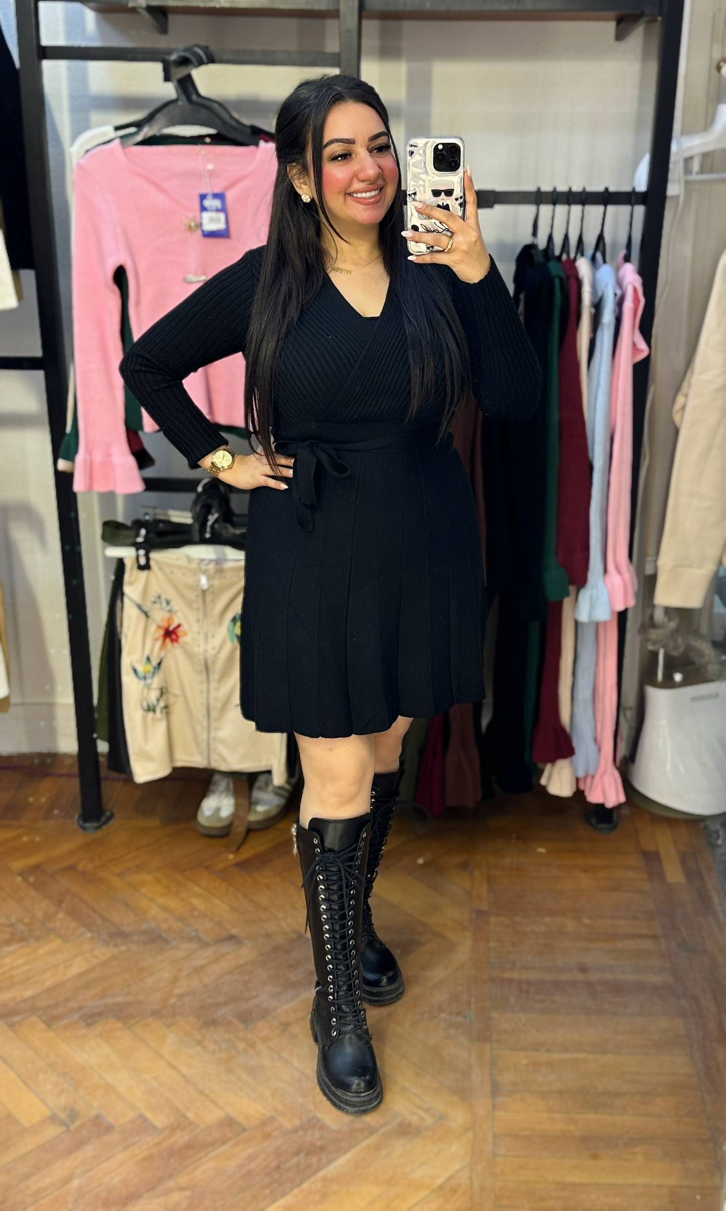 Knitted Wrap-Style Mini Dress