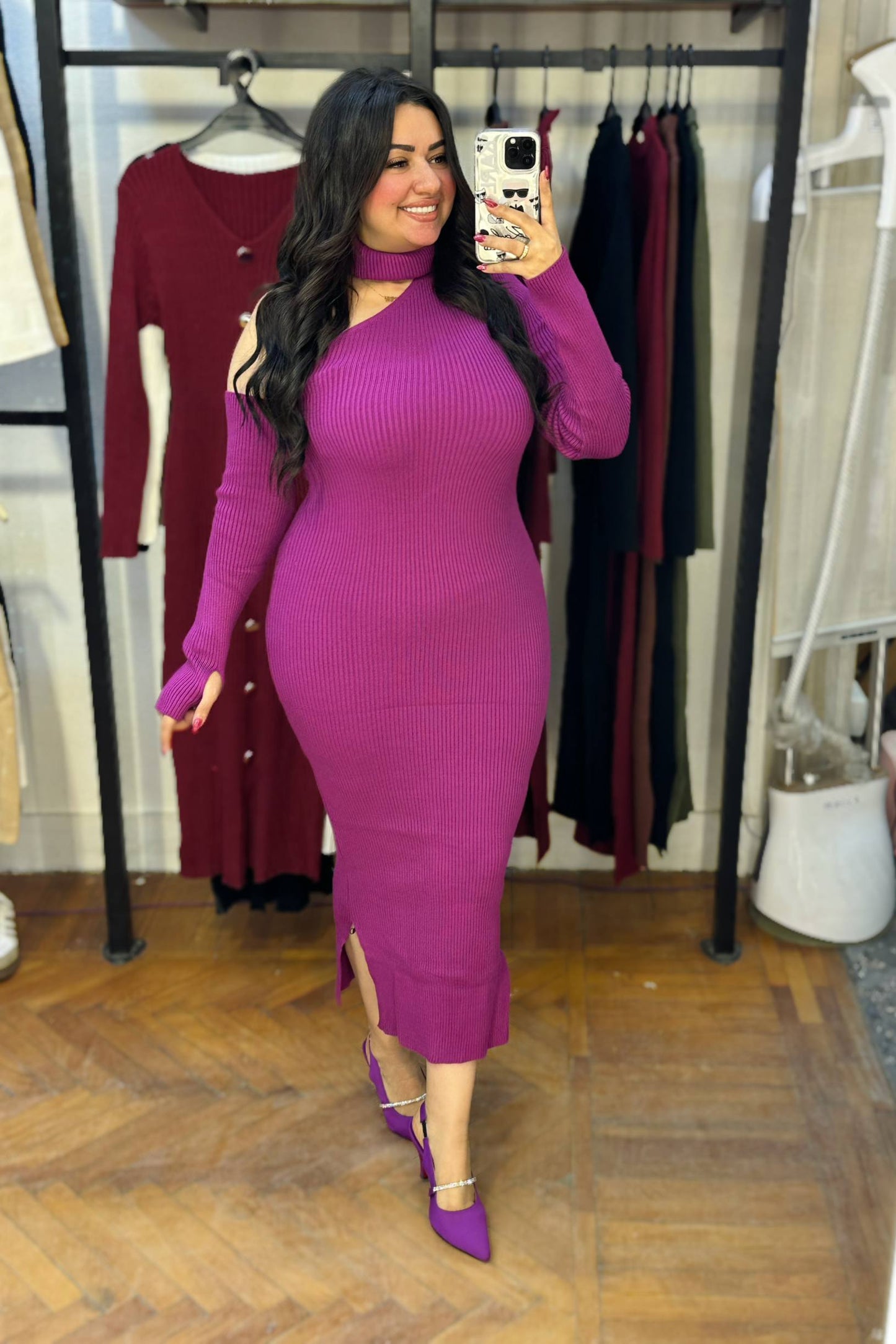 Winter One-Shoulder Knit Dress