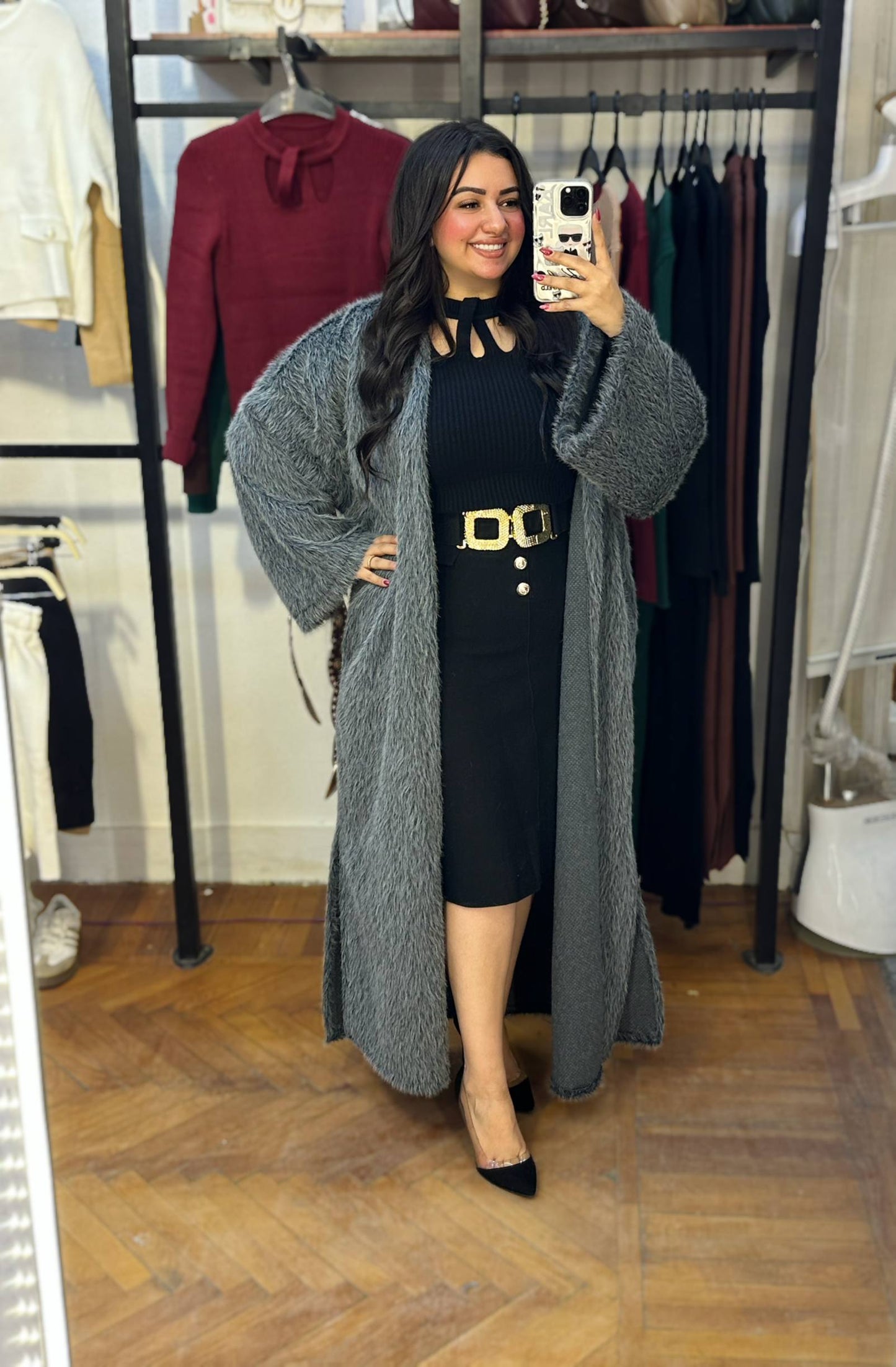 Long Oversized Faux Fur Cardigan