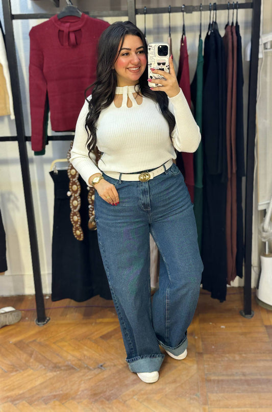 Basic Knit Top with Cross Neckline Detail