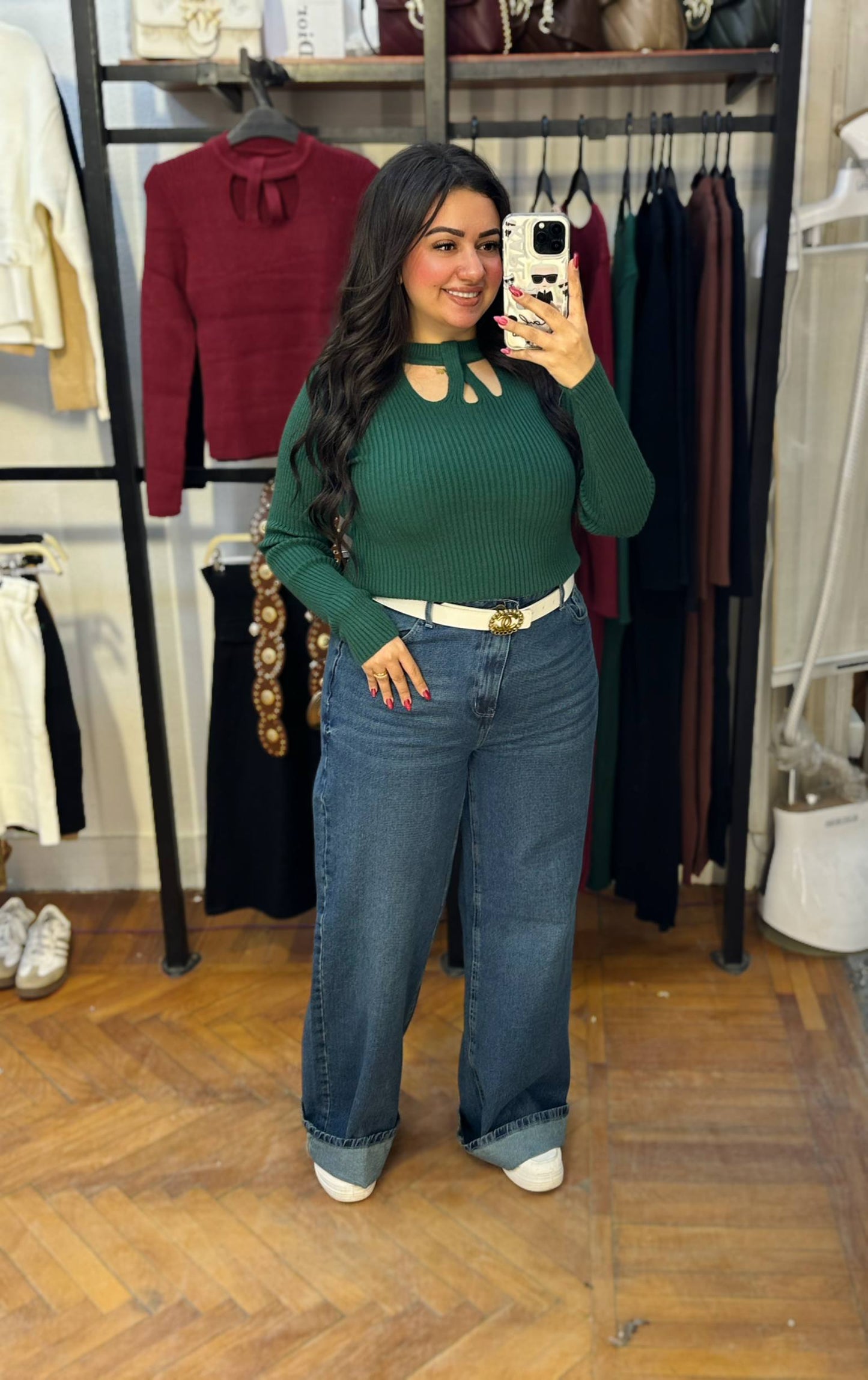 Basic Knit Top with Cross Neckline Detail
