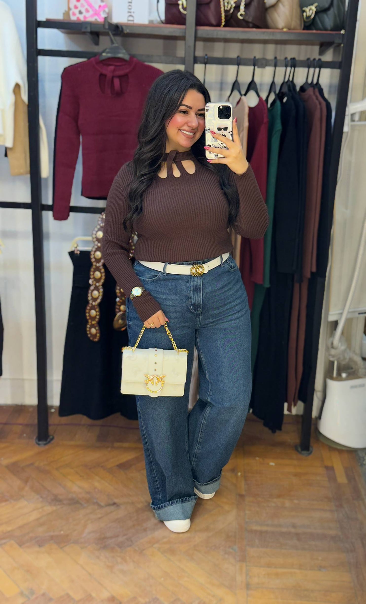 Basic Knit Top with Cross Neckline Detail